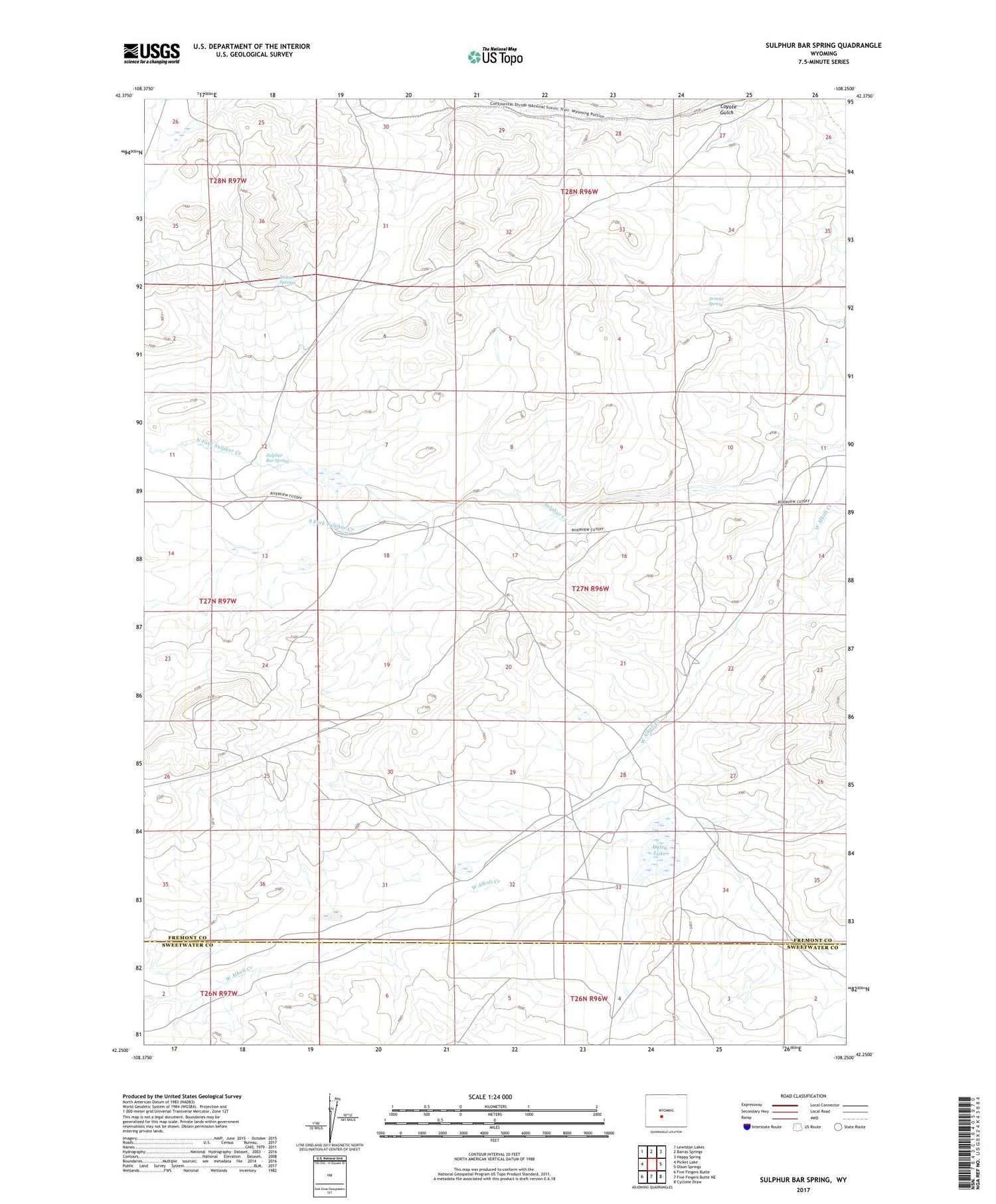 Sulphur Bar Spring Wyoming US Topo Map Image