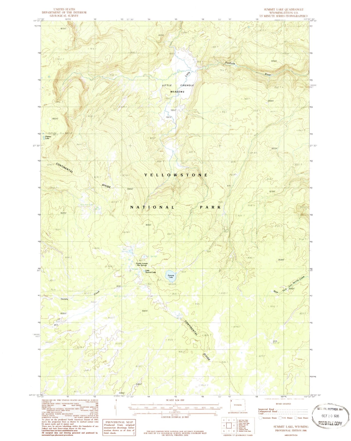 Classic USGS Summit Lake Wyoming 7.5'x7.5' Topo Map Image
