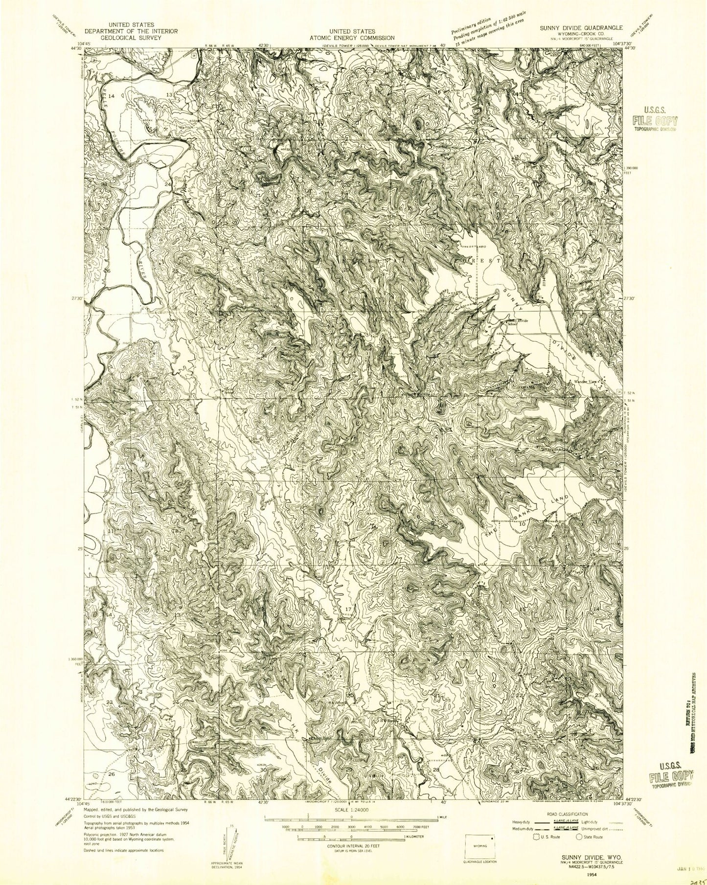 Classic USGS Wonder View Wyoming 7.5'x7.5' Topo Map Image