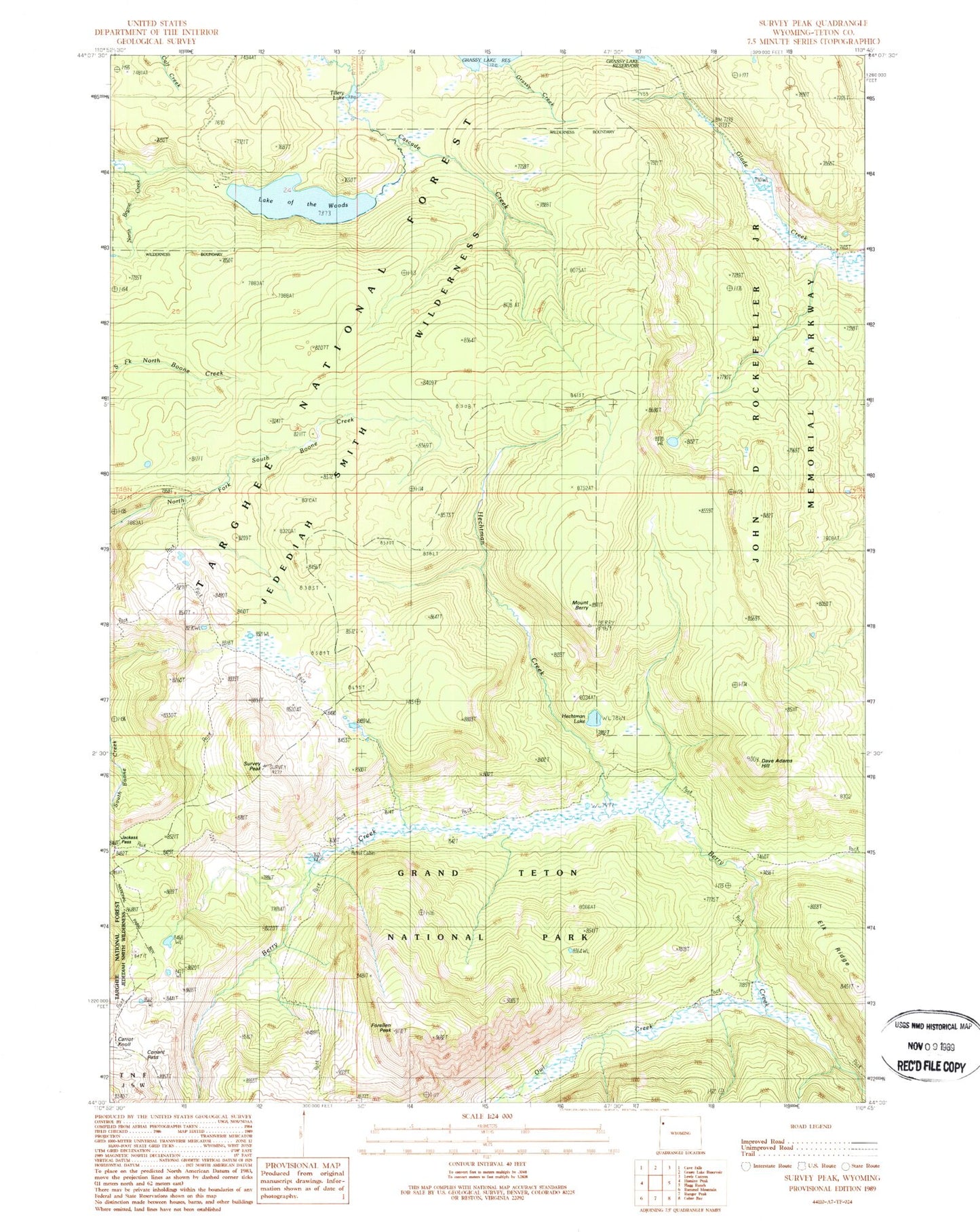 Classic USGS Survey Peak Wyoming 7.5'x7.5' Topo Map Image