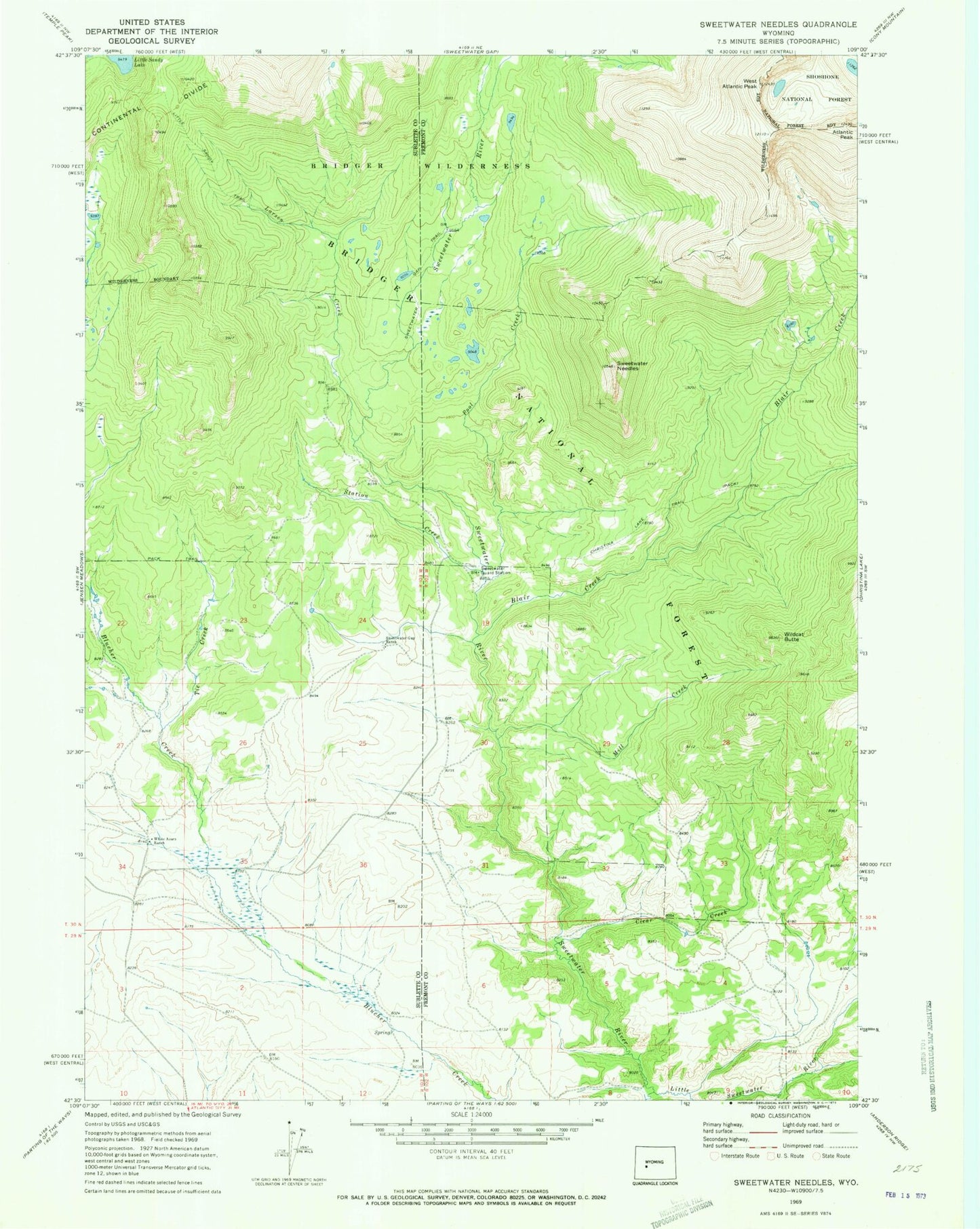 Classic USGS Sweetwater Needles Wyoming 7.5'x7.5' Topo Map Image
