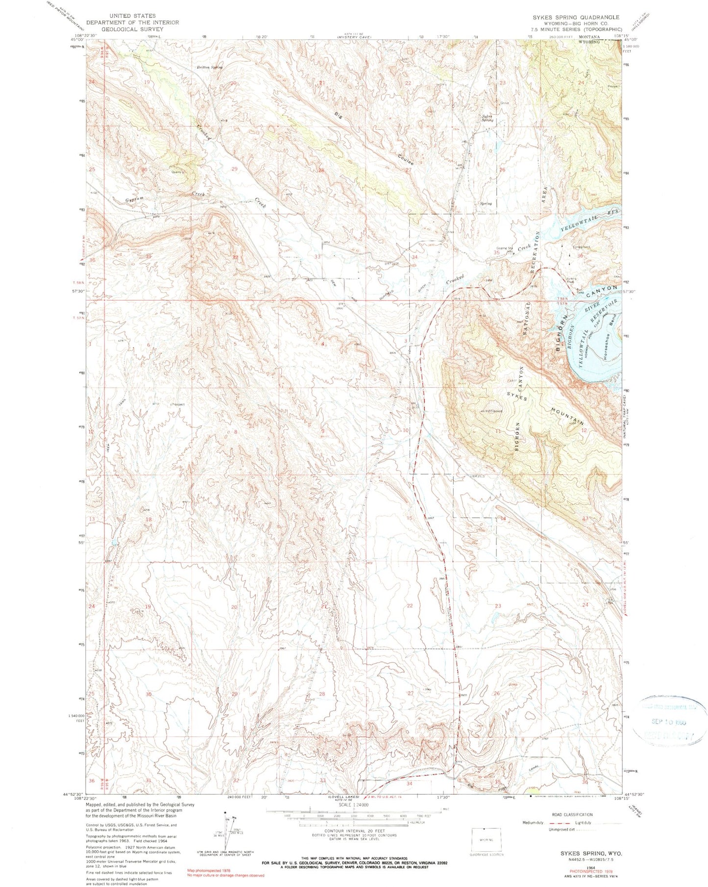 Classic USGS Sykes Spring Wyoming 7.5'x7.5' Topo Map Image
