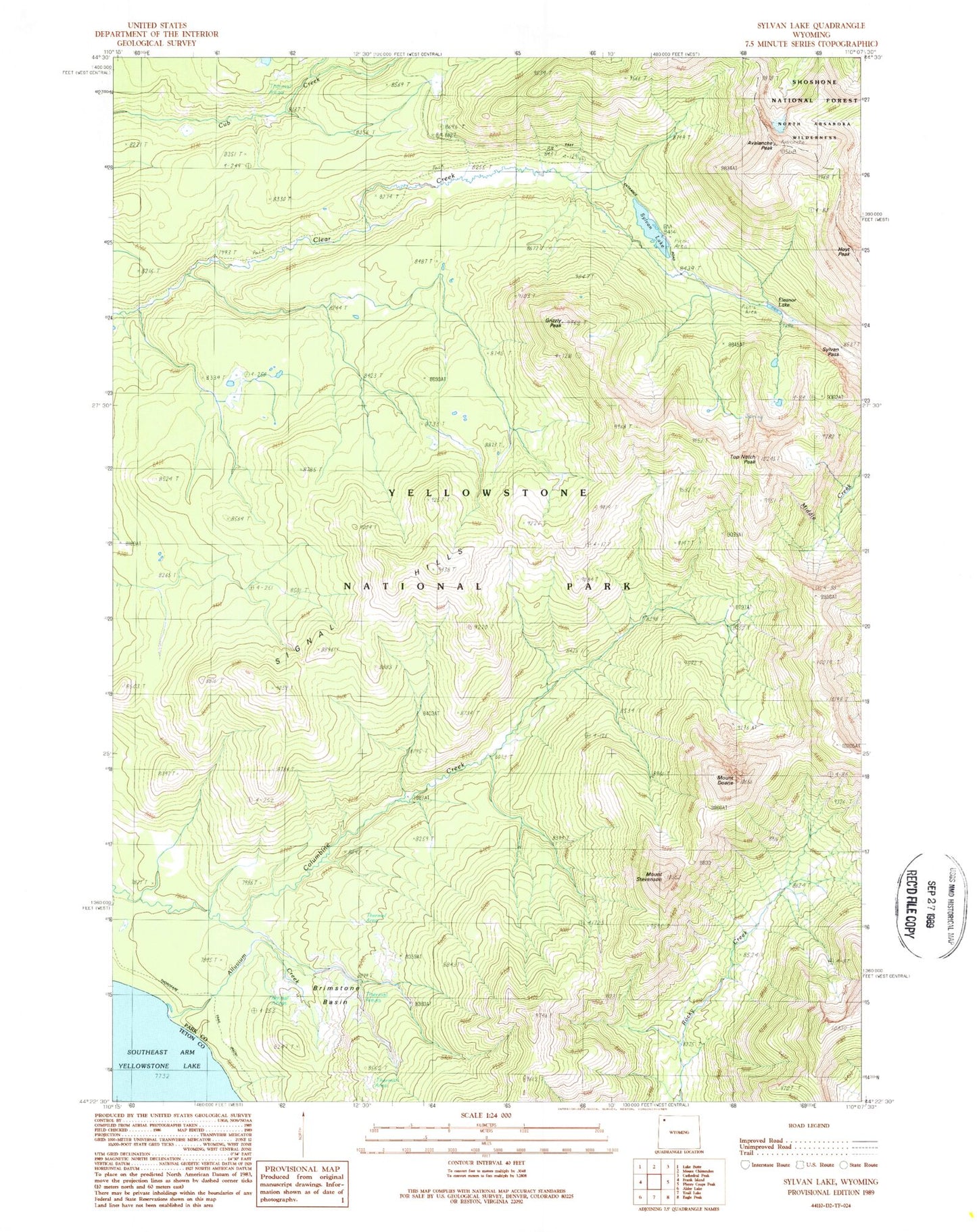 Classic USGS Sylvan Lake Wyoming 7.5'x7.5' Topo Map Image