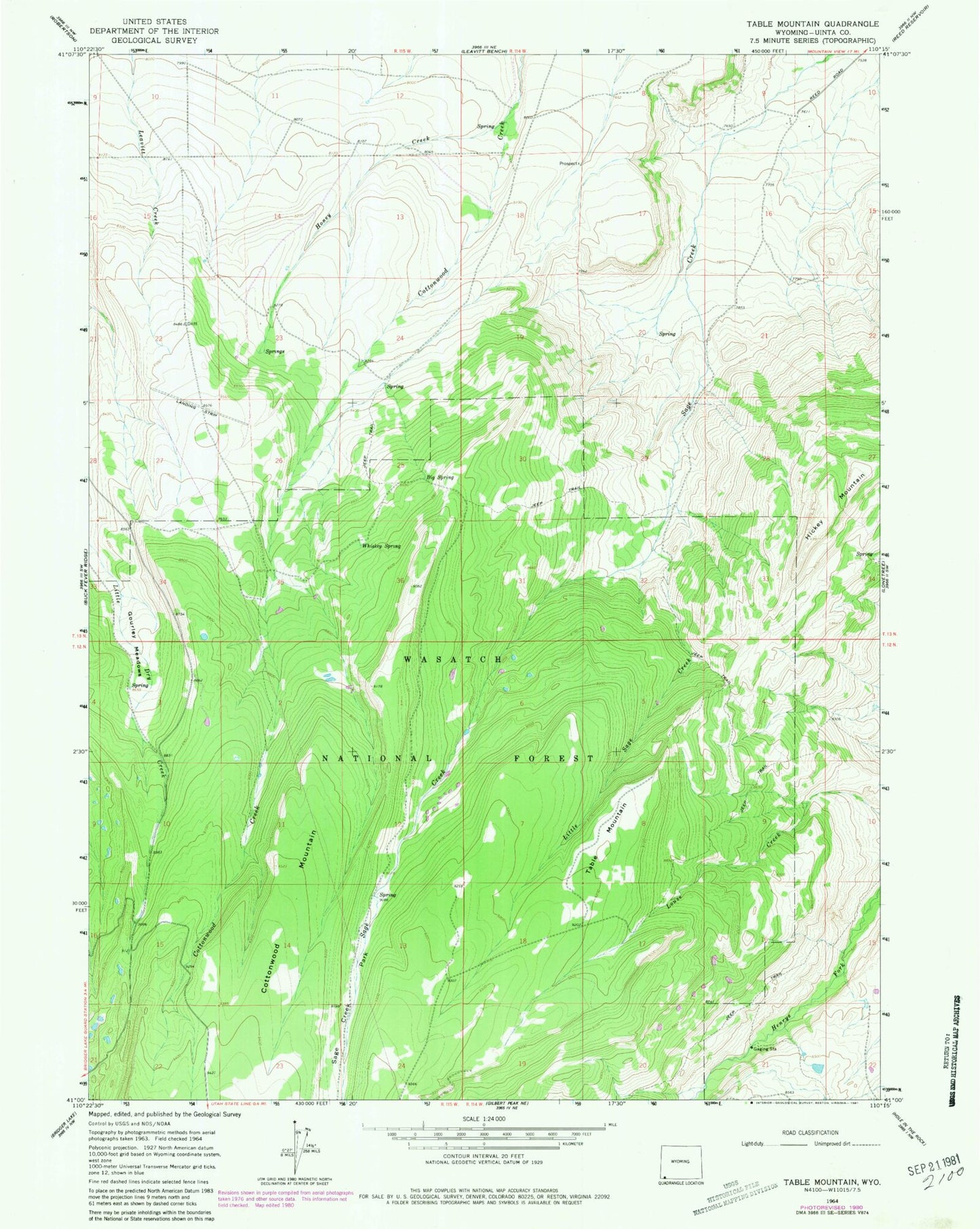 Classic USGS Table Mountain Wyoming 7.5'x7.5' Topo Map Image
