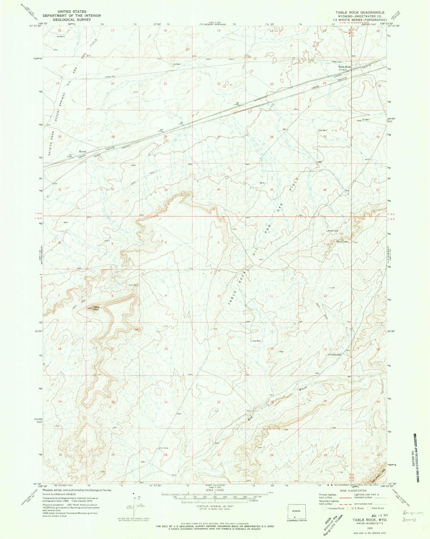 Classic USGS Table Rock Wyoming 7.5'x7.5' Topo Map Image