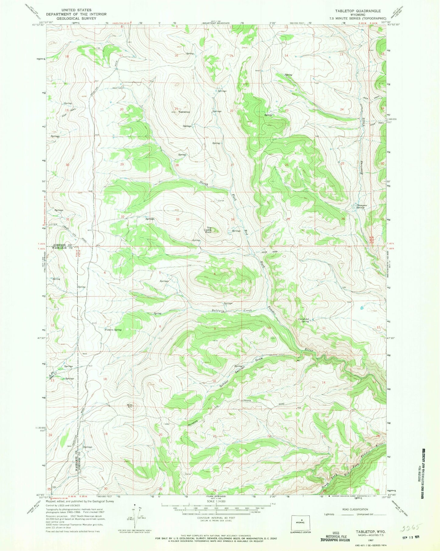 Classic USGS Tabletop Wyoming 7.5'x7.5' Topo Map Image