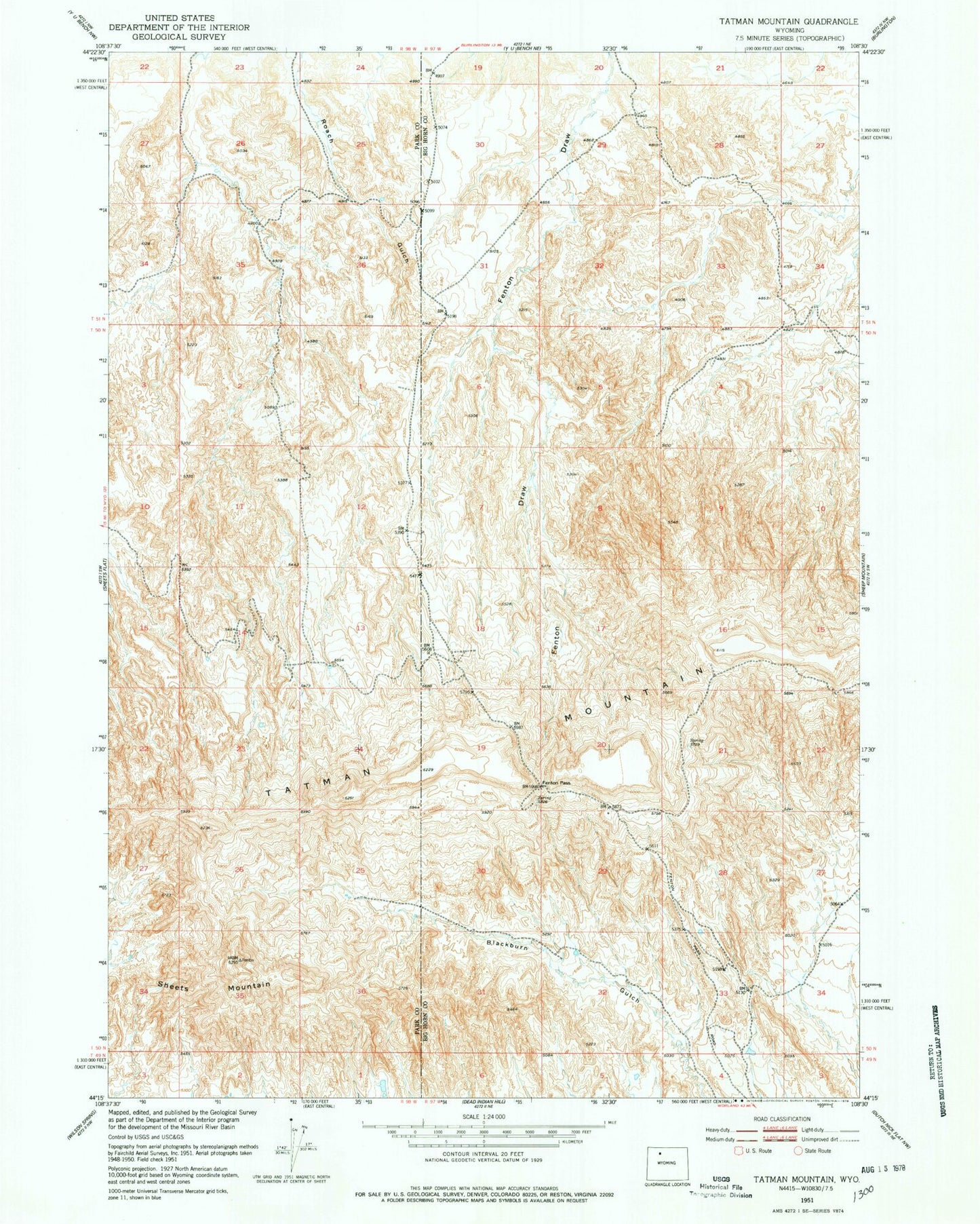 Classic USGS Tatman Mountain Wyoming 7.5'x7.5' Topo Map Image