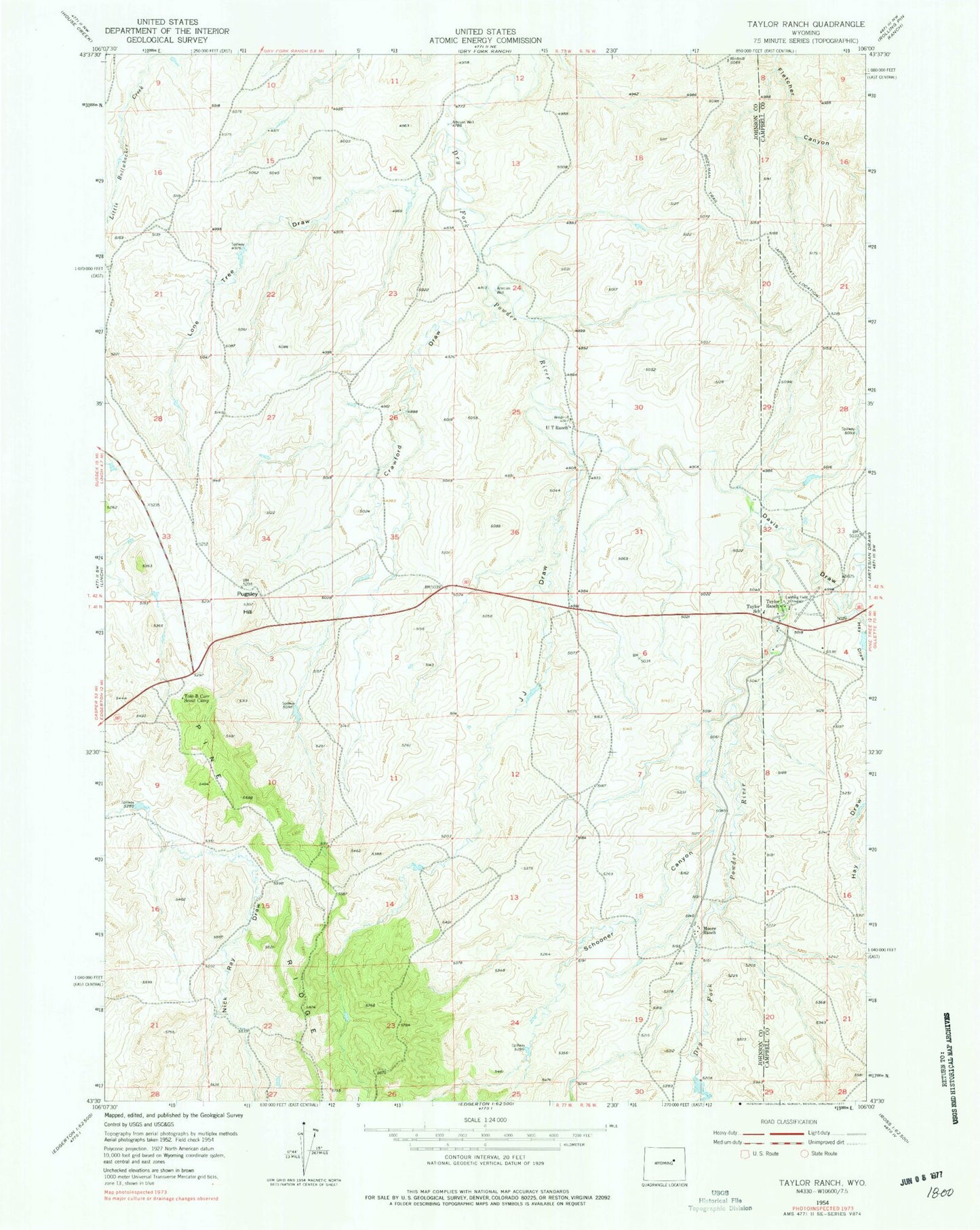 Classic USGS Taylor Ranch Wyoming 7.5'x7.5' Topo Map Image