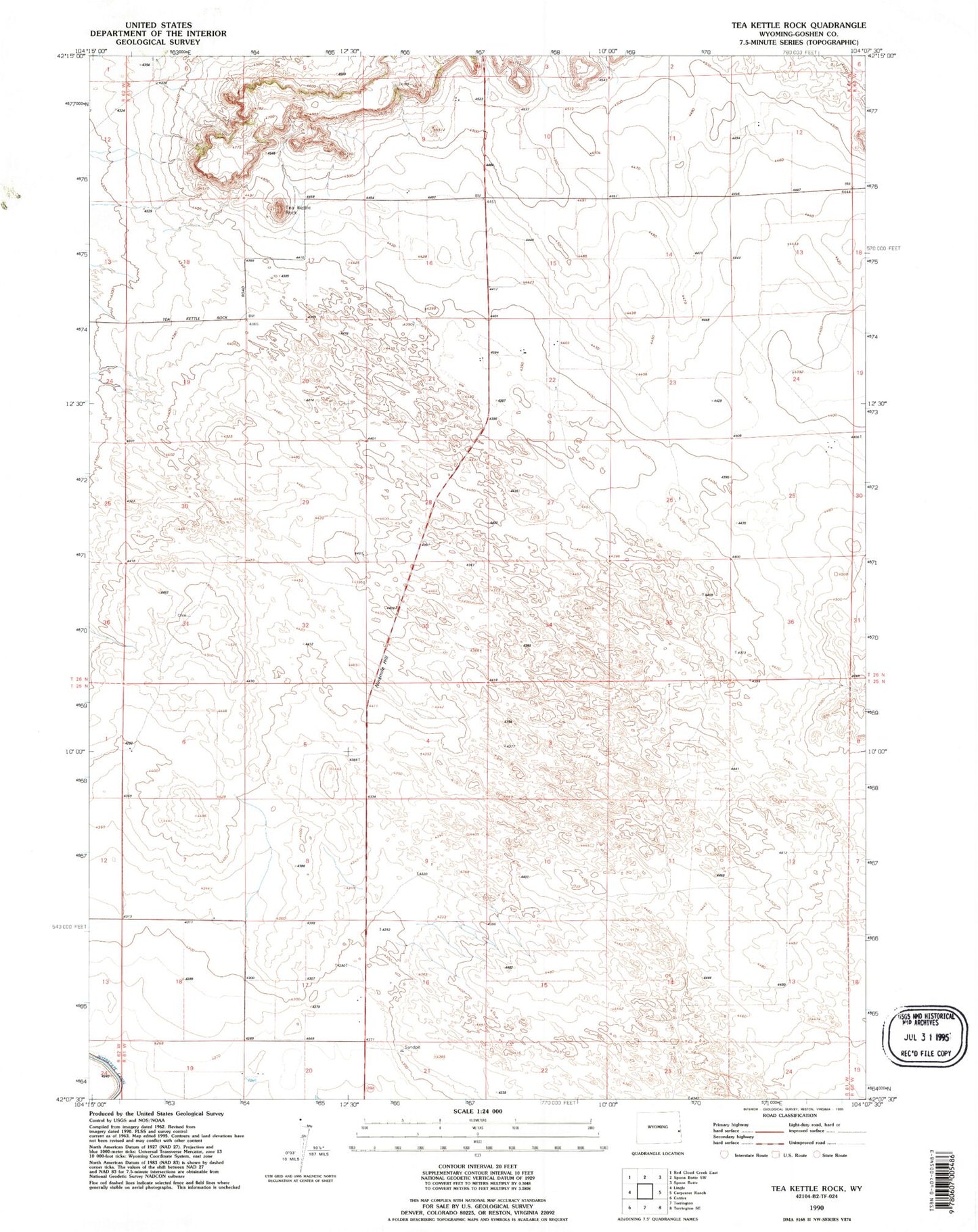 Classic USGS Tea Kettle Rock Wyoming 7.5'x7.5' Topo Map Image