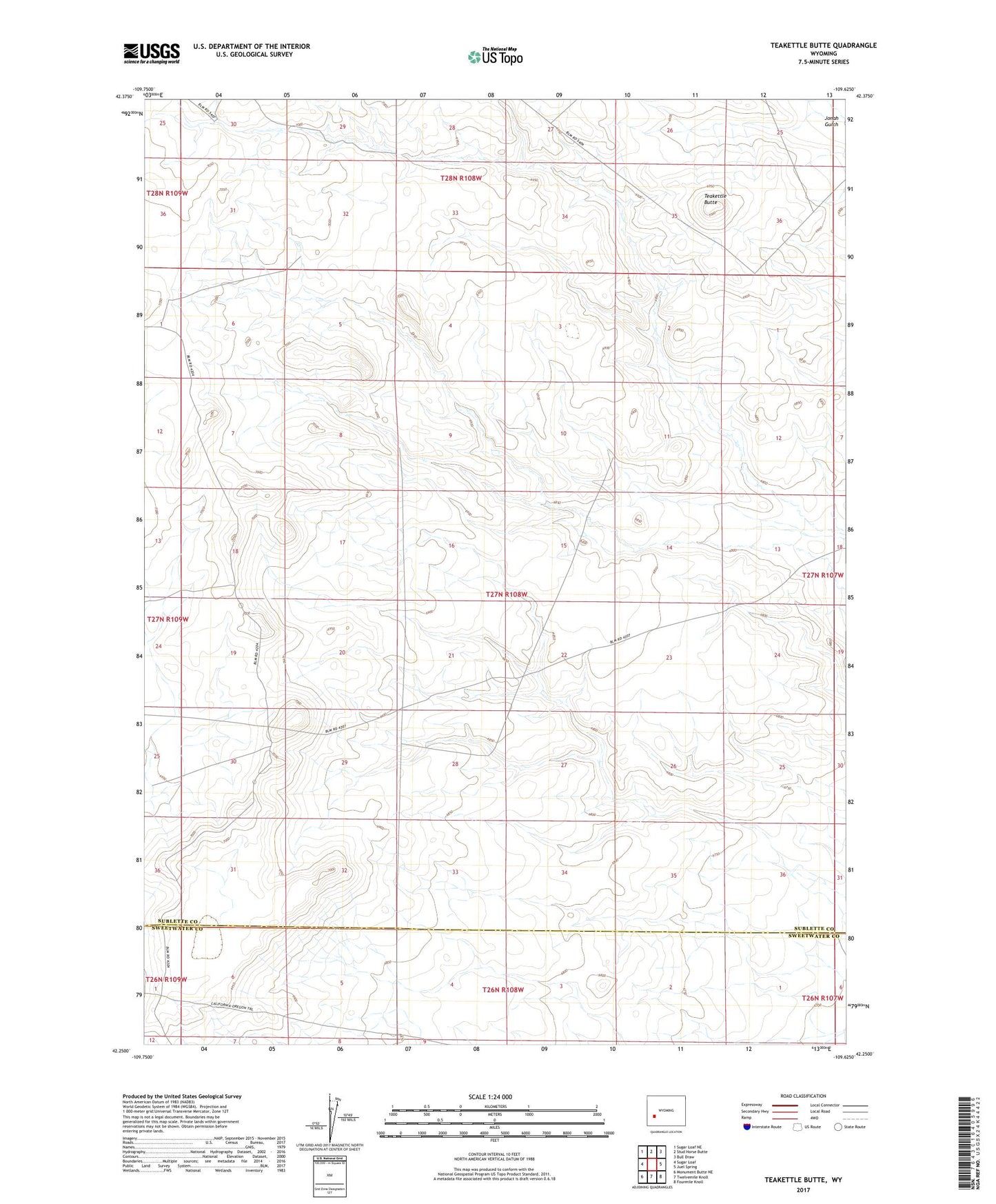 Teakettle Butte Wyoming US Topo Map Image