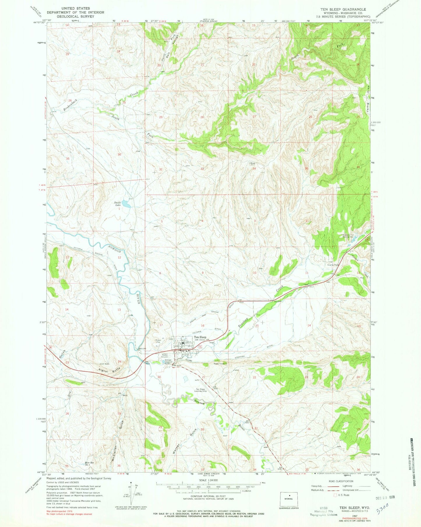 Classic USGS Ten Sleep Wyoming 7.5'x7.5' Topo Map Image