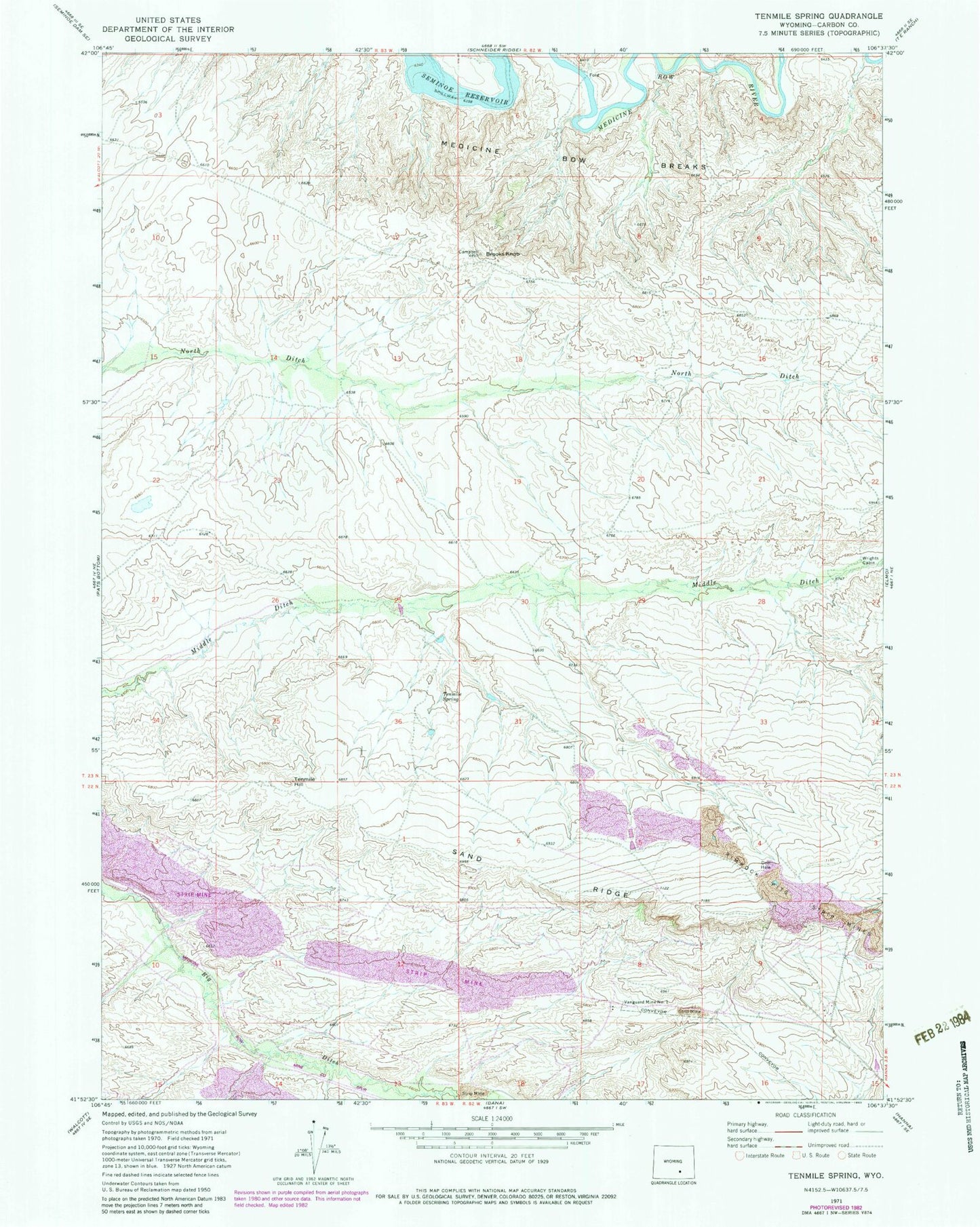 Classic USGS Tenmile Spring Wyoming 7.5'x7.5' Topo Map Image