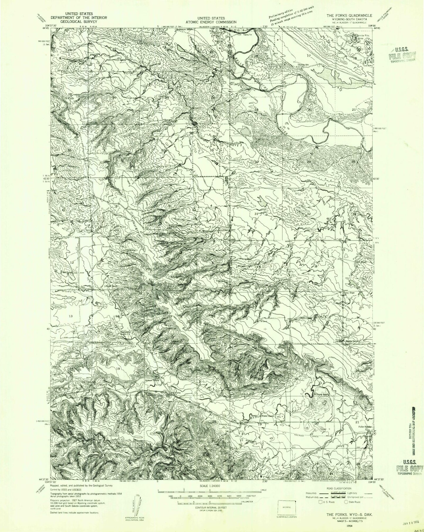Classic USGS Slaughter Reservoir South Dakota 7.5'x7.5' Topo Map Image