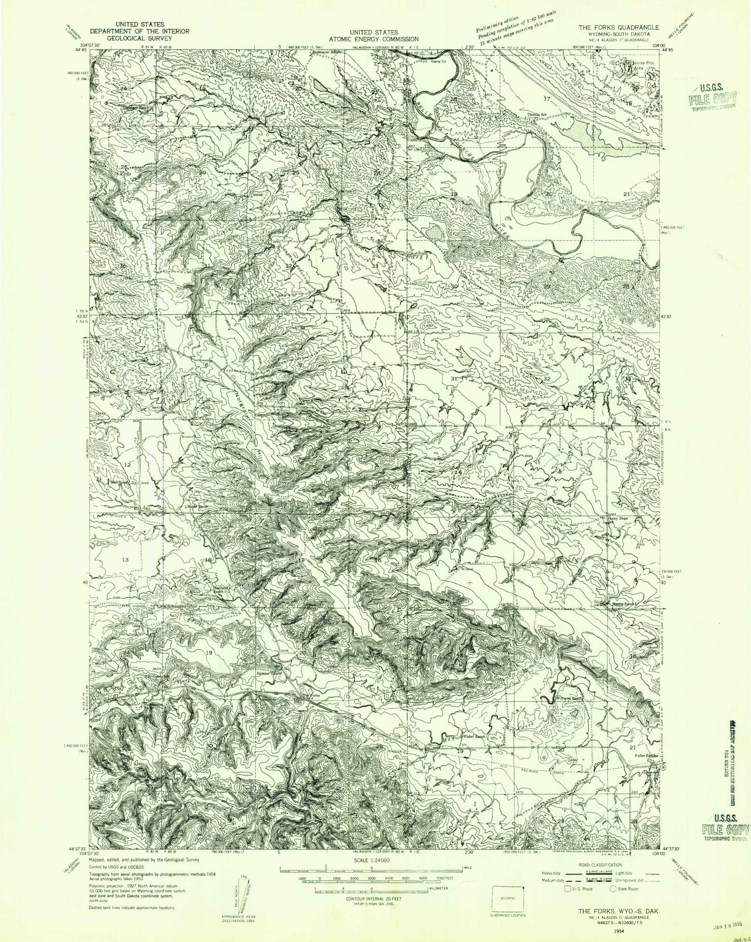 Classic USGS Slaughter Reservoir South Dakota 7.5'x7.5' Topo Map Image