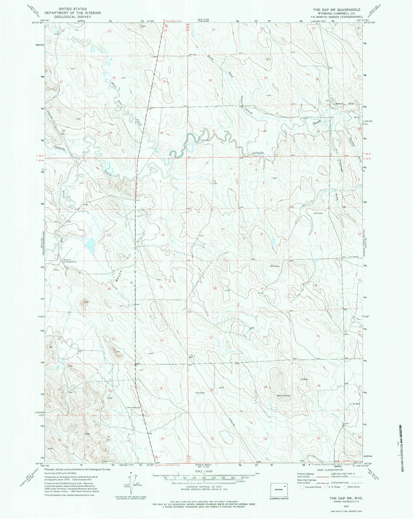 Classic USGS The Gap SW Wyoming 7.5'x7.5' Topo Map Image