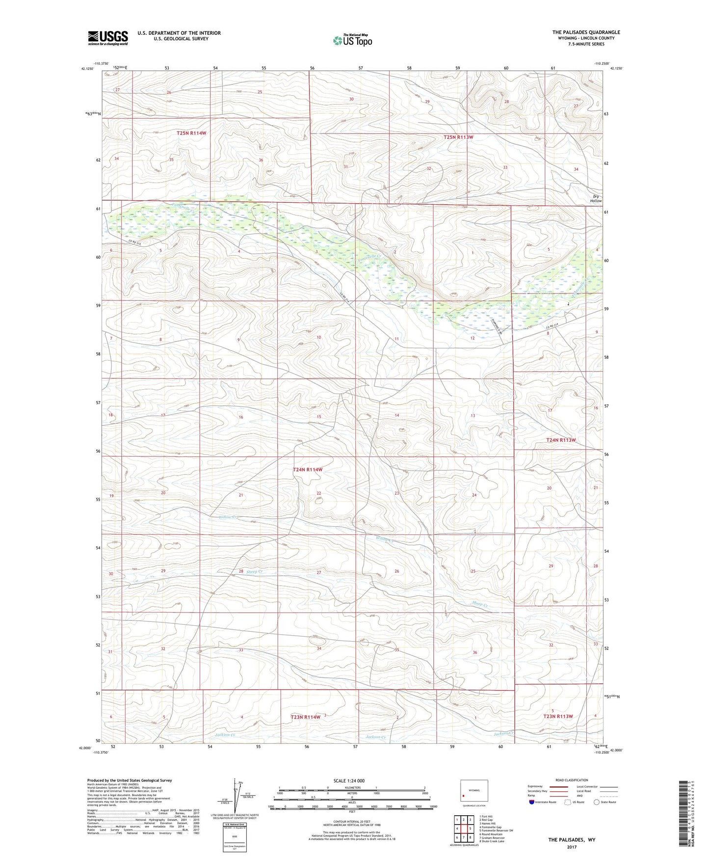 The Palisades Wyoming US Topo Map Image