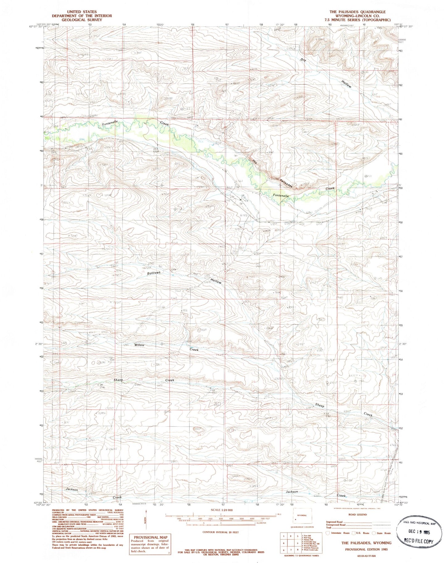 Classic USGS The Palisades Wyoming 7.5'x7.5' Topo Map Image