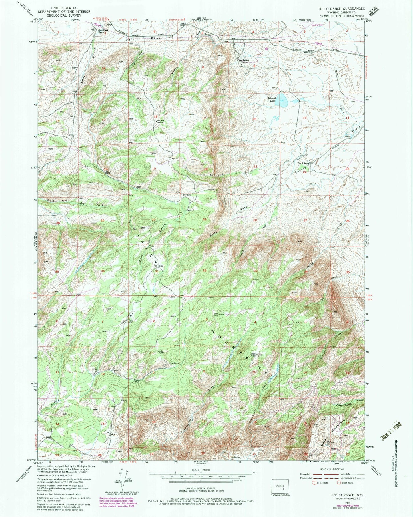 Classic USGS The Q Ranch Wyoming 7.5'x7.5' Topo Map Image