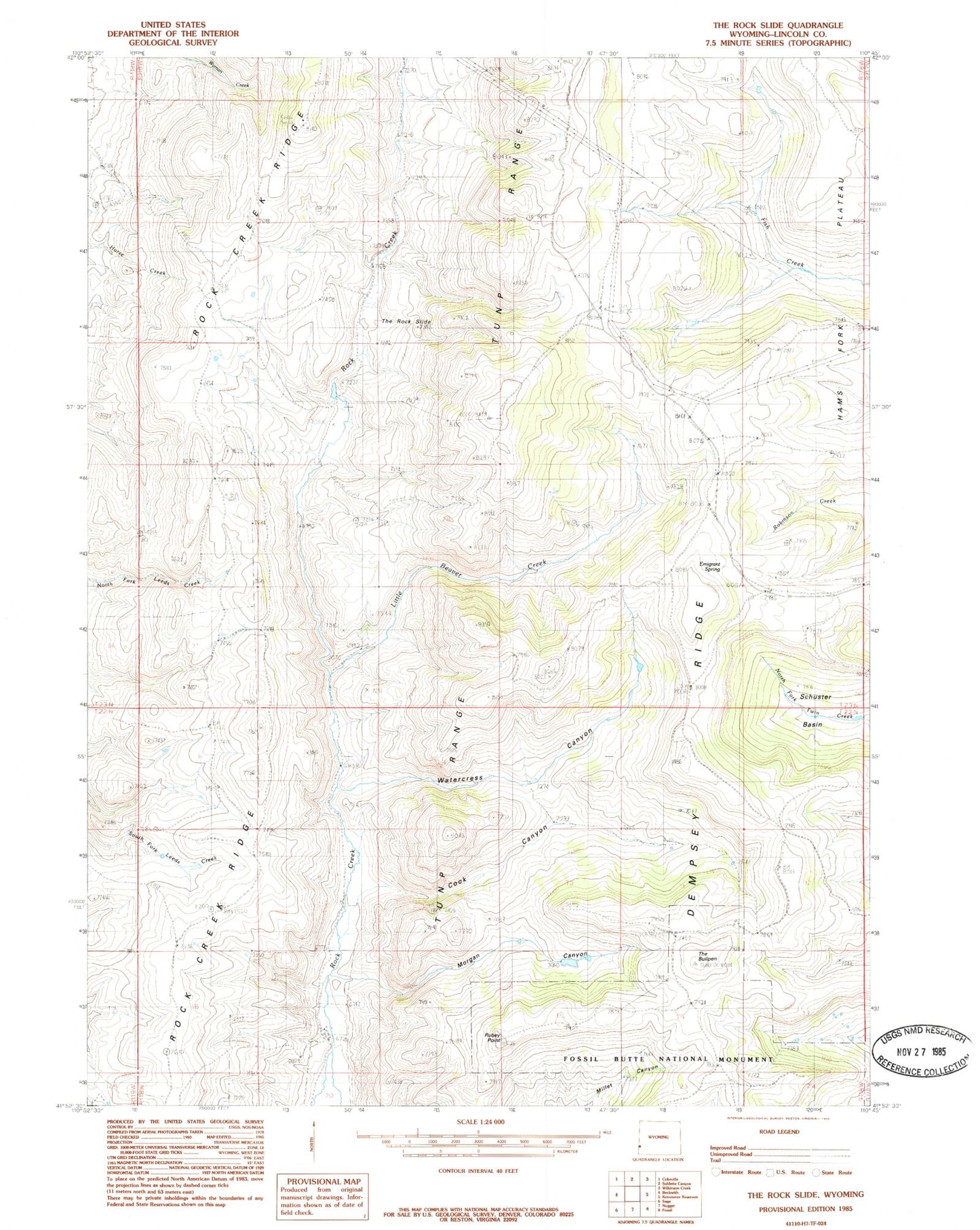 Classic USGS The Rock Slide Wyoming 7.5'x7.5' Topo Map Image
