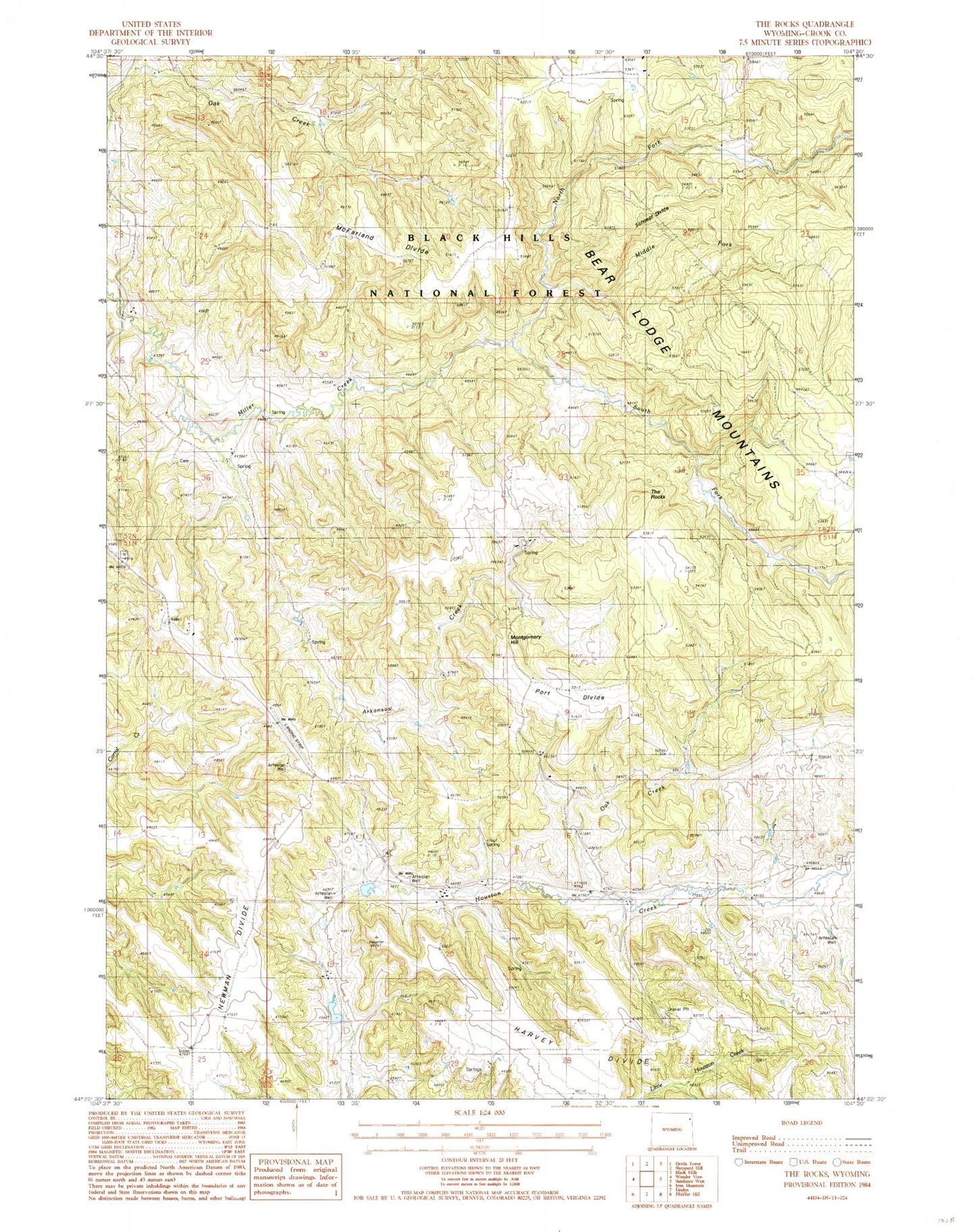 Classic USGS The Rocks Wyoming 7.5'x7.5' Topo Map Image