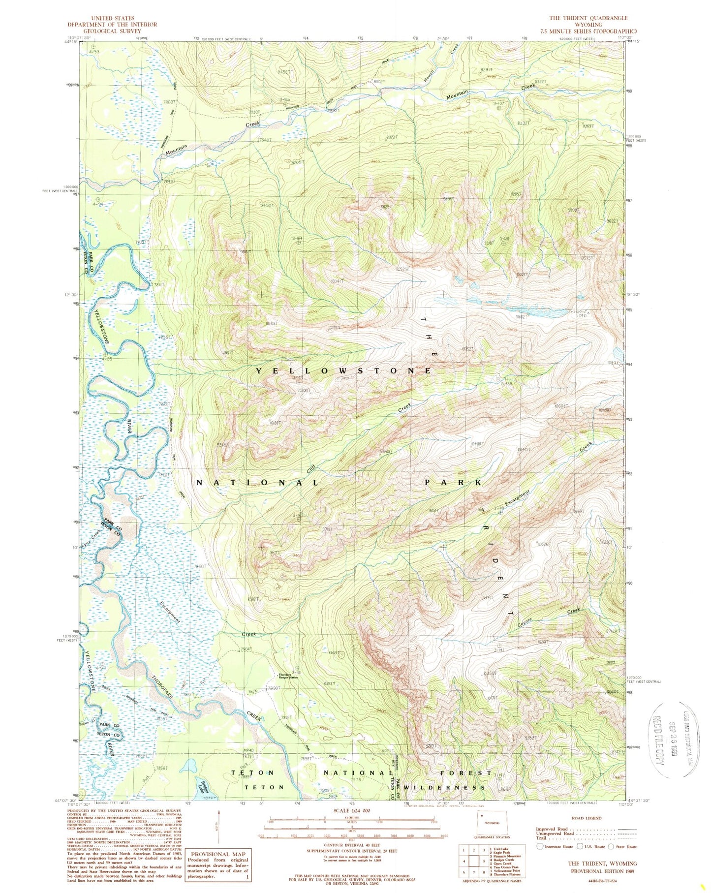 Classic USGS The Trident Wyoming 7.5'x7.5' Topo Map Image
