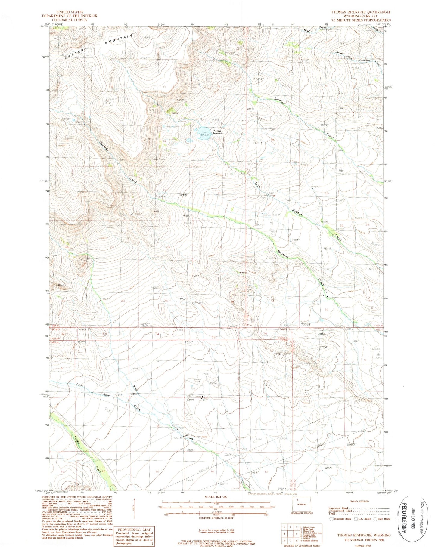 Classic USGS Thomas Reservoir Wyoming 7.5'x7.5' Topo Map Image