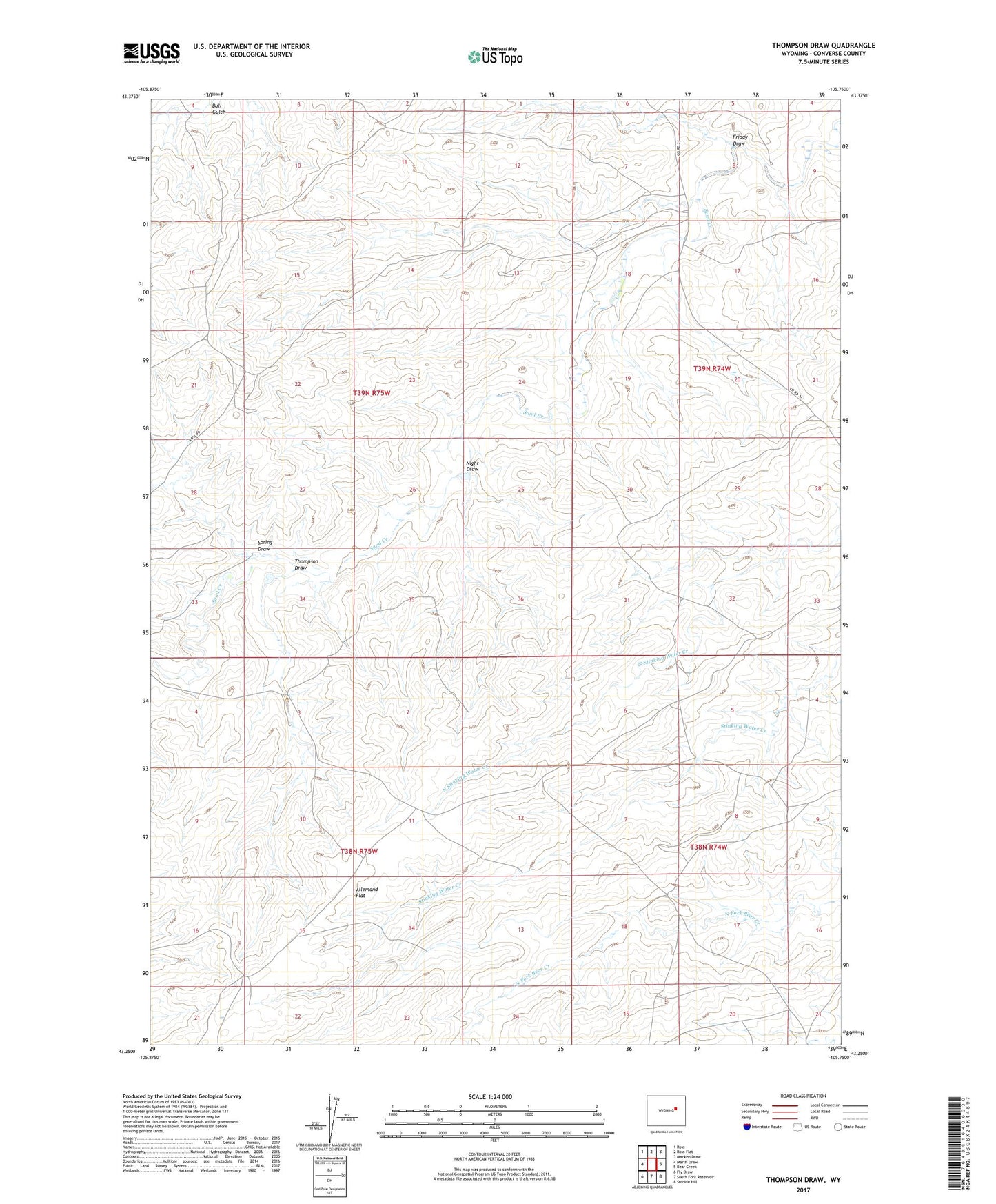Thompson Draw Wyoming US Topo Map Image