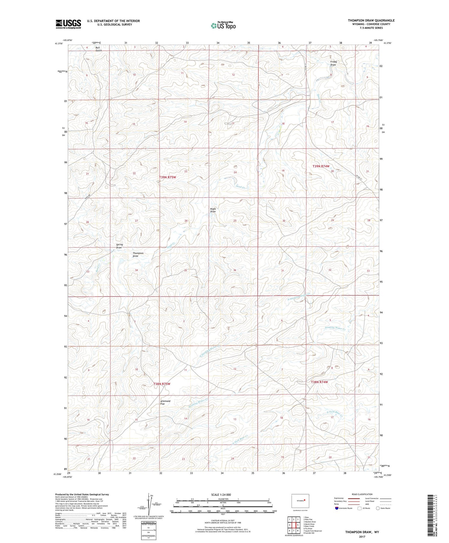 Thompson Draw Wyoming US Topo Map Image