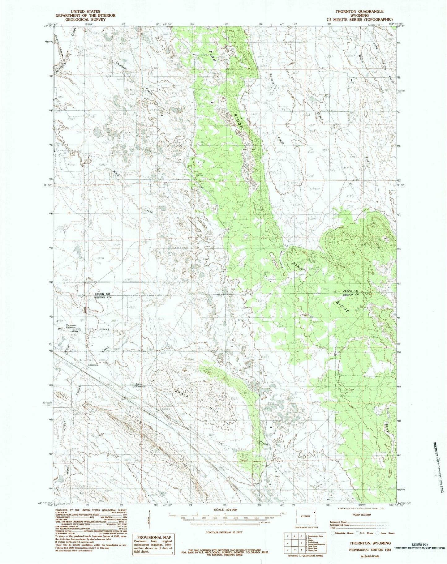 Classic USGS Thornton Wyoming 7.5'x7.5' Topo Map Image