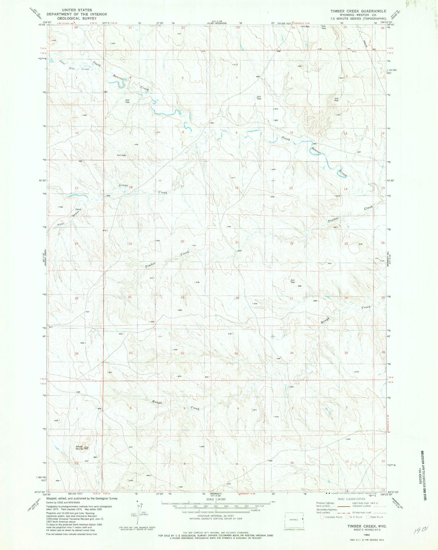 Classic USGS Timber Creek Wyoming 7.5'x7.5' Topo Map Image
