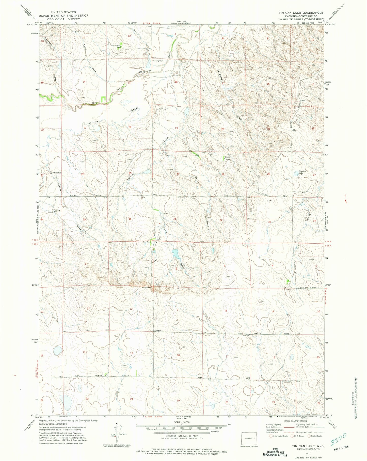 Classic USGS Tin Can Lake Wyoming 7.5'x7.5' Topo Map Image