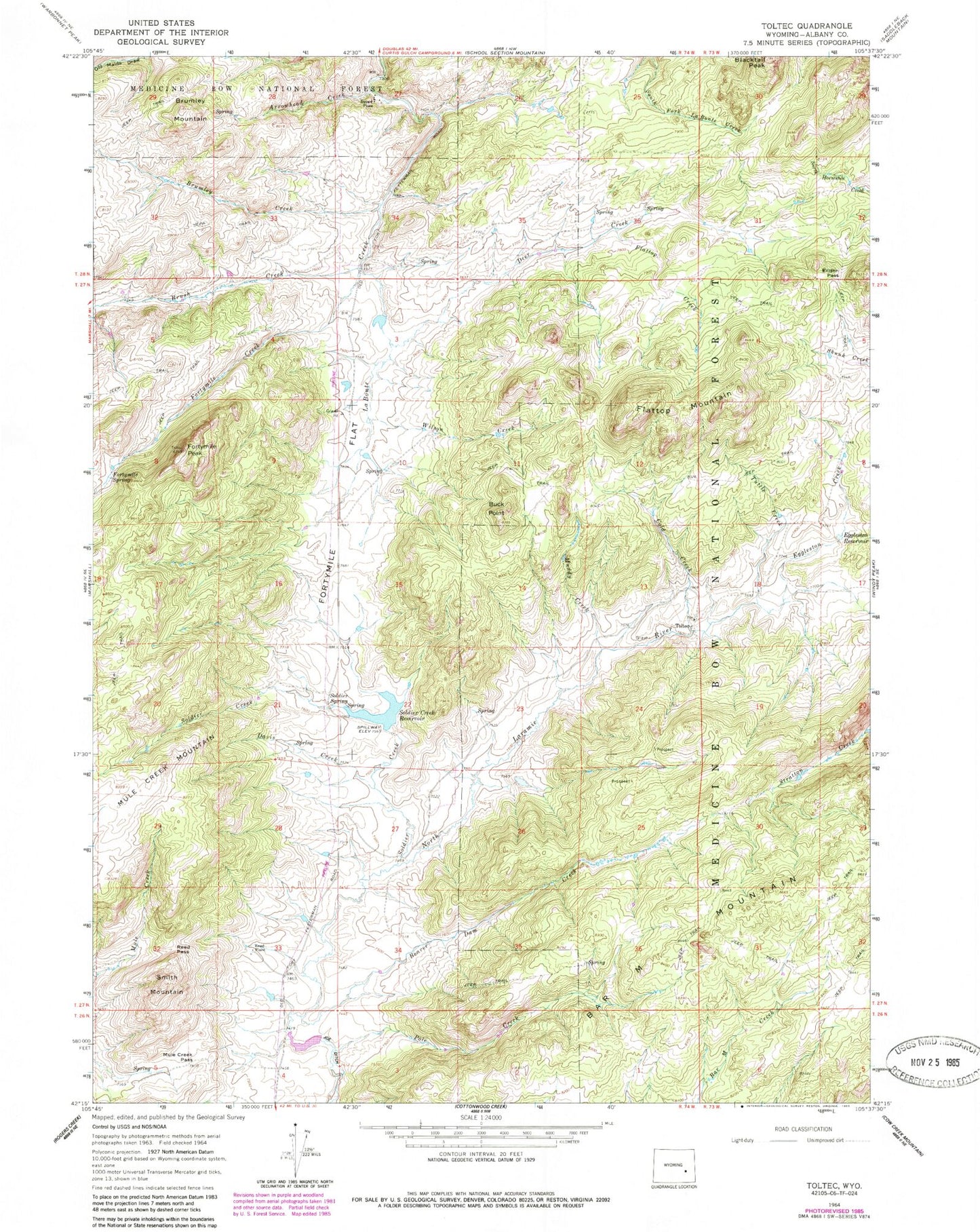 Classic USGS Toltec Wyoming 7.5'x7.5' Topo Map Image