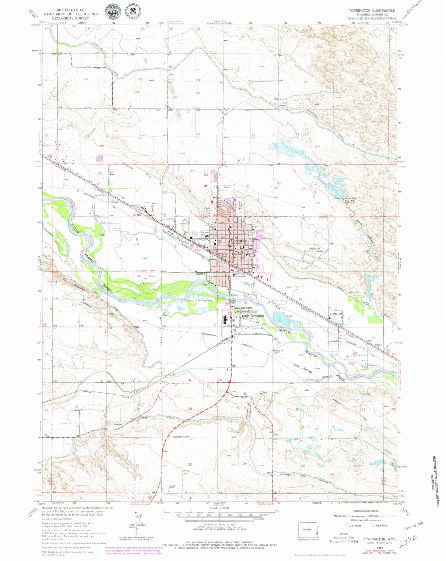 Classic USGS Torrington Wyoming 7.5'x7.5' Topo Map Image