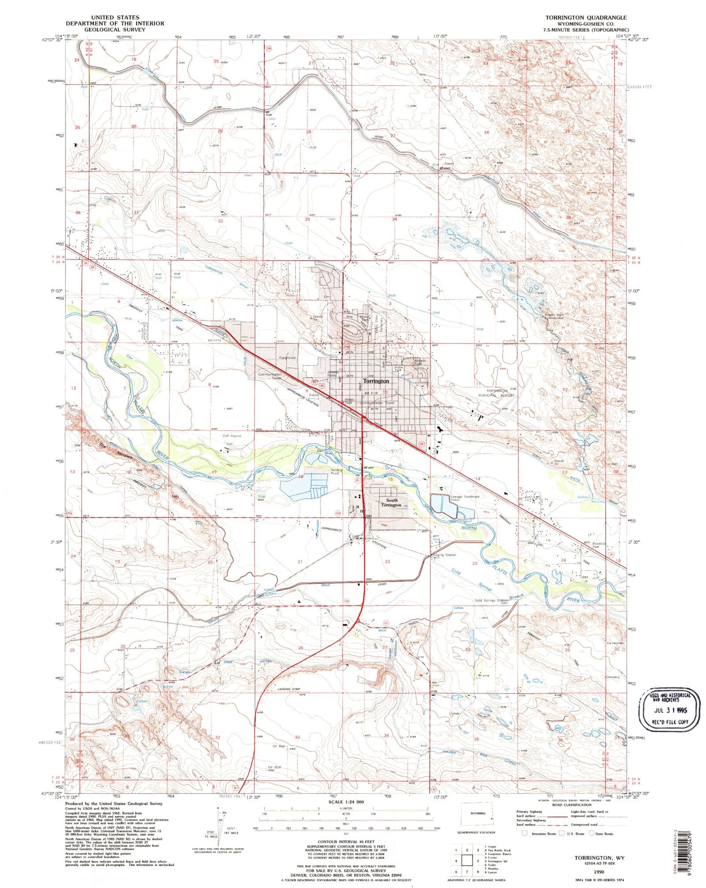 Classic USGS Torrington Wyoming 7.5'x7.5' Topo Map Image