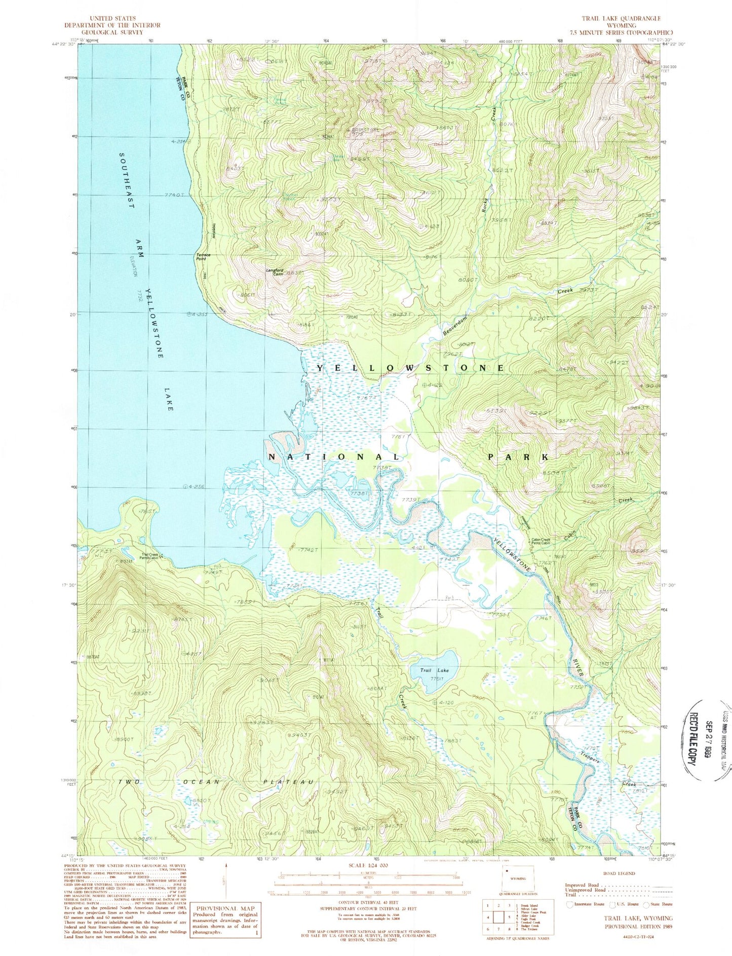 Classic USGS Trail Lake Wyoming 7.5'x7.5' Topo Map Image