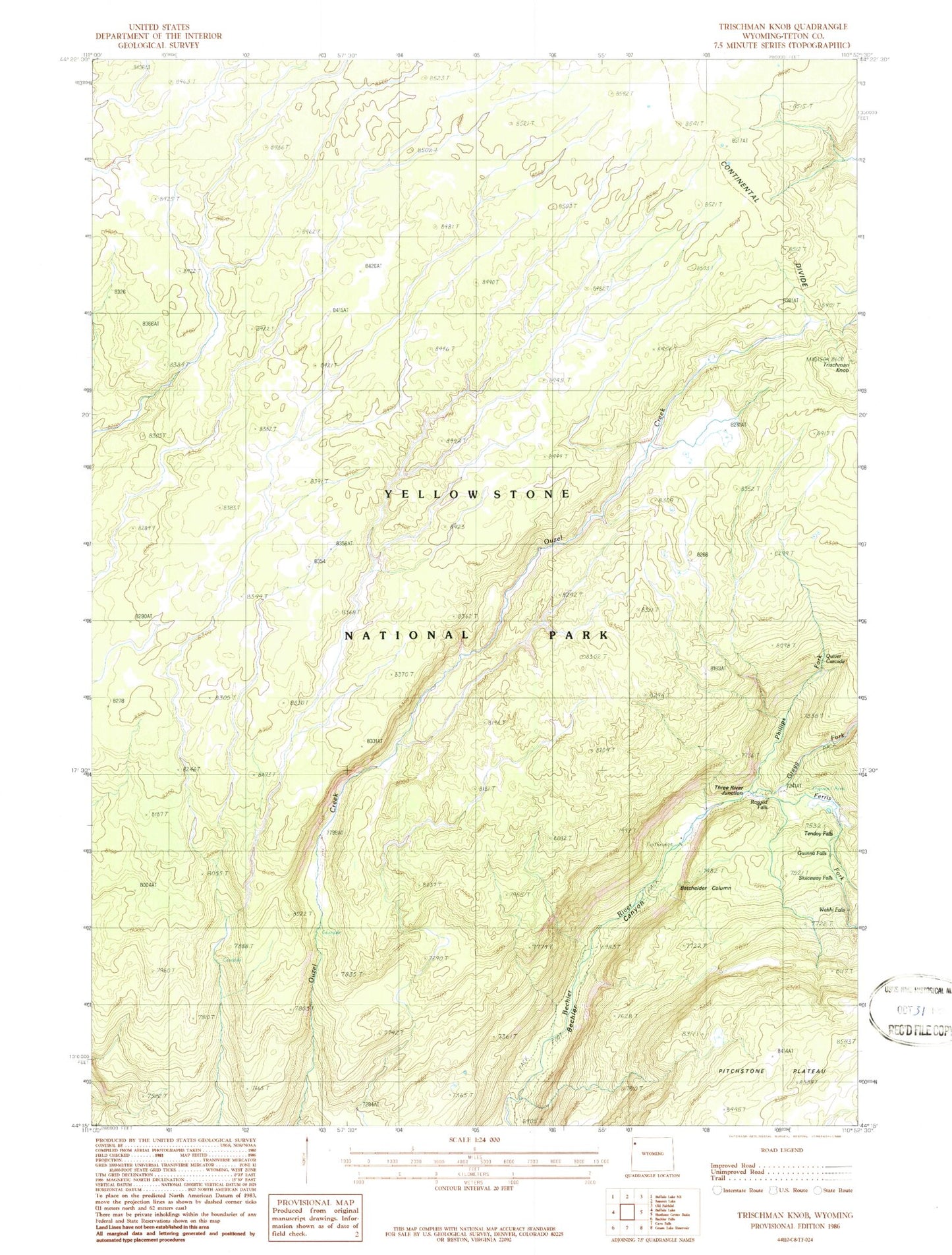 Classic USGS Trischman Knob Wyoming 7.5'x7.5' Topo Map Image