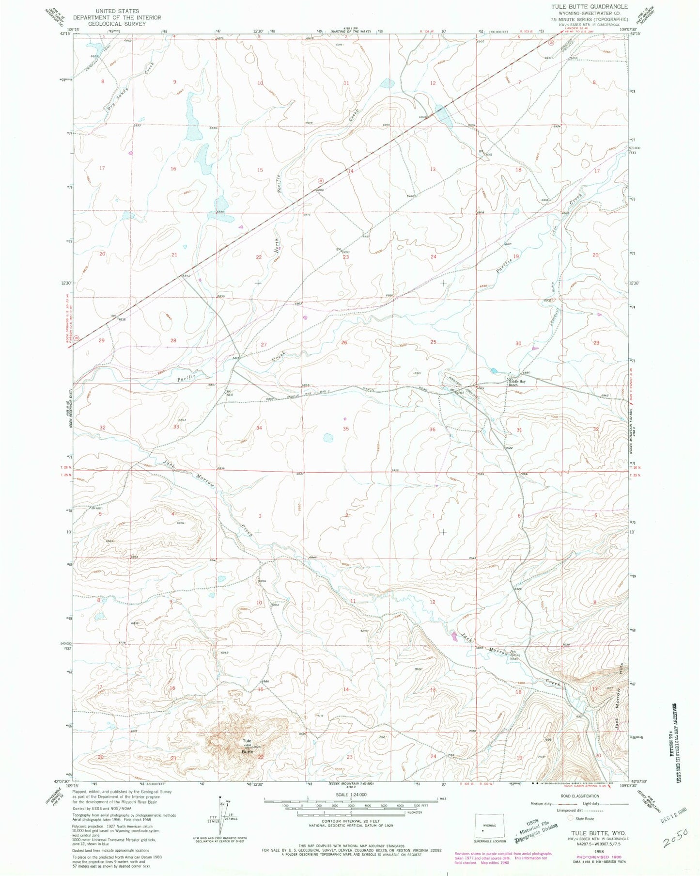 Classic USGS Tule Butte Wyoming 7.5'x7.5' Topo Map Image