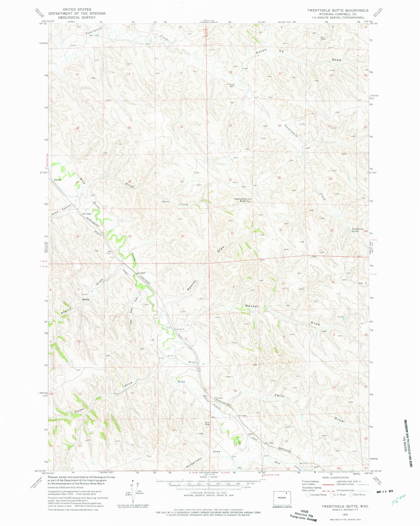 Classic USGS Twentymile Butte Wyoming 7.5'x7.5' Topo Map Image