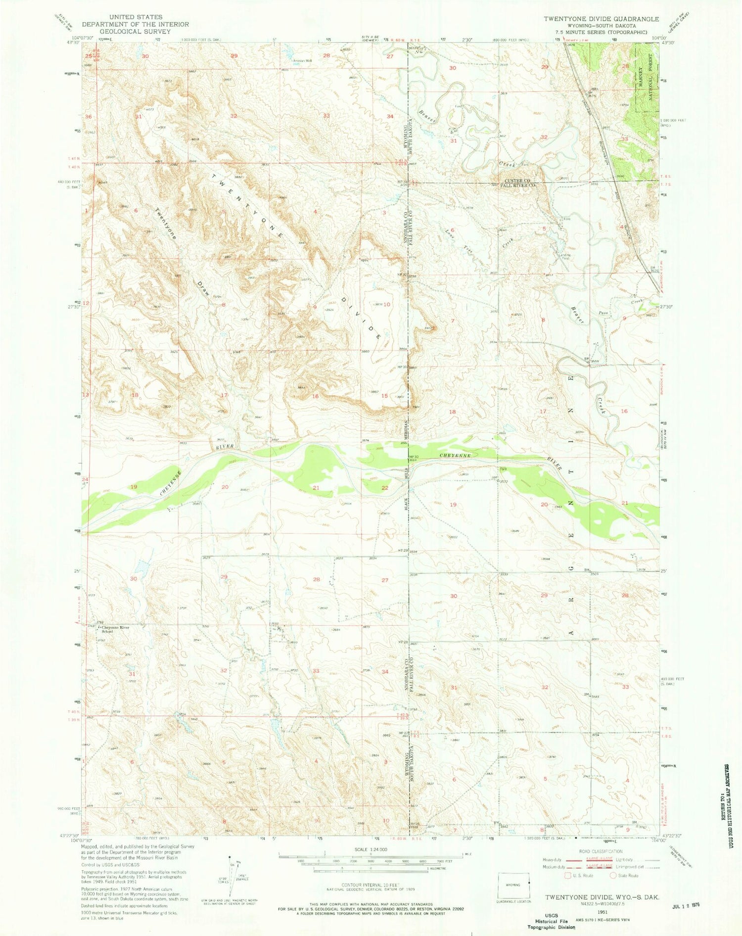 Classic USGS Twentyone Divide Wyoming 7.5'x7.5' Topo Map Image