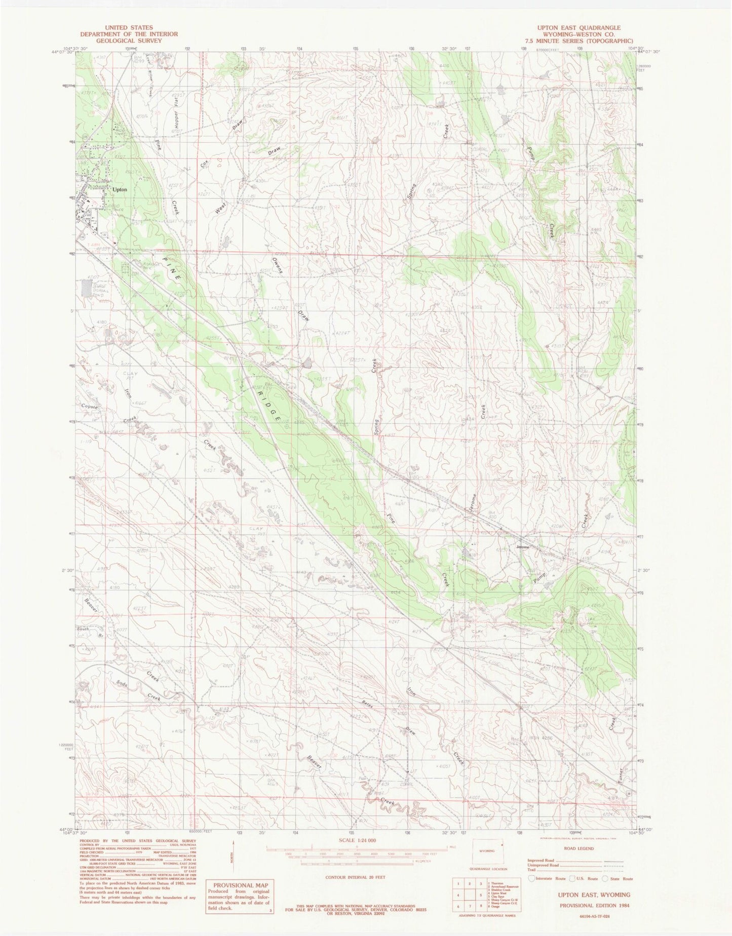 Classic USGS Upton East Wyoming 7.5'x7.5' Topo Map Image