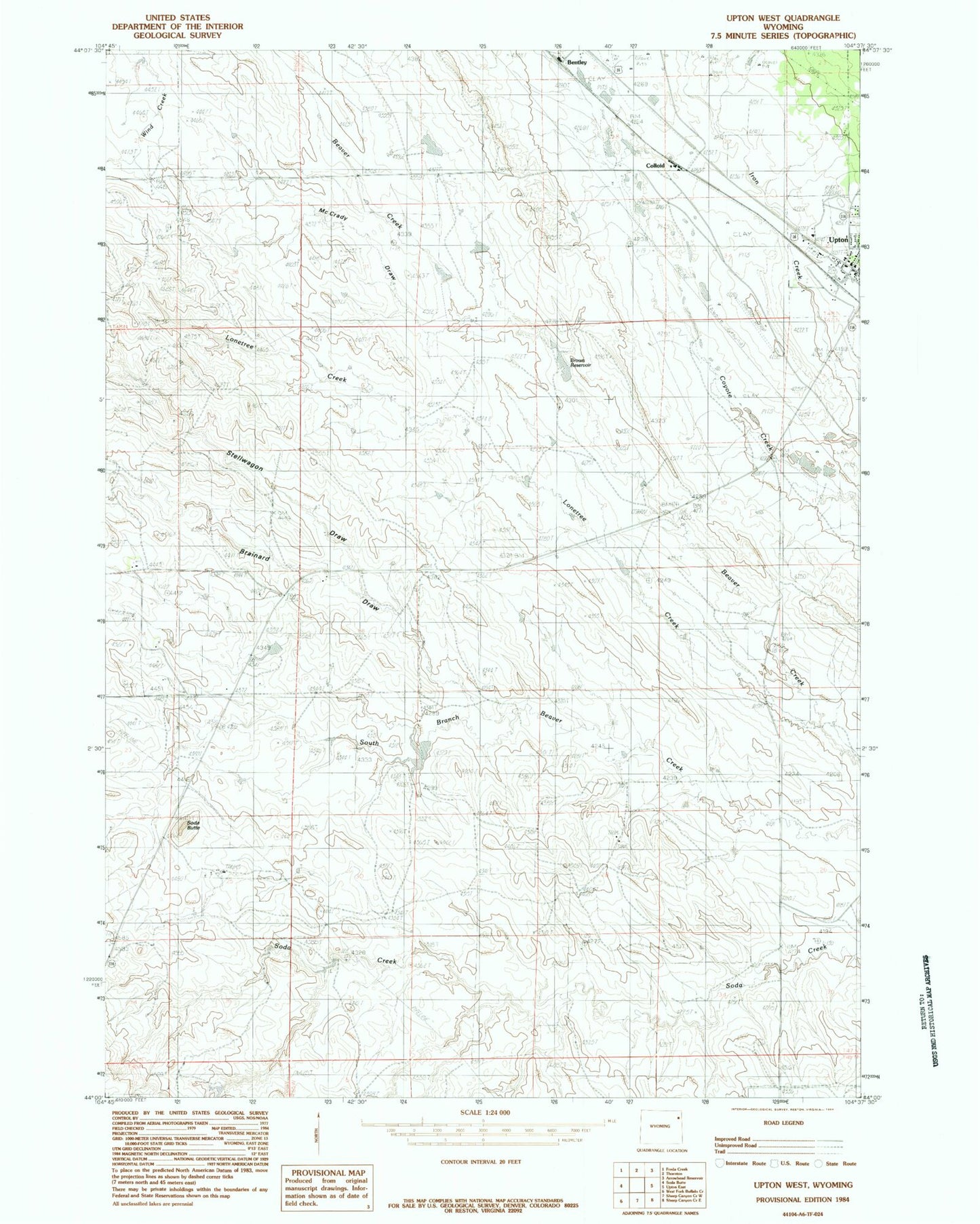 Classic USGS Upton West Wyoming 7.5'x7.5' Topo Map Image