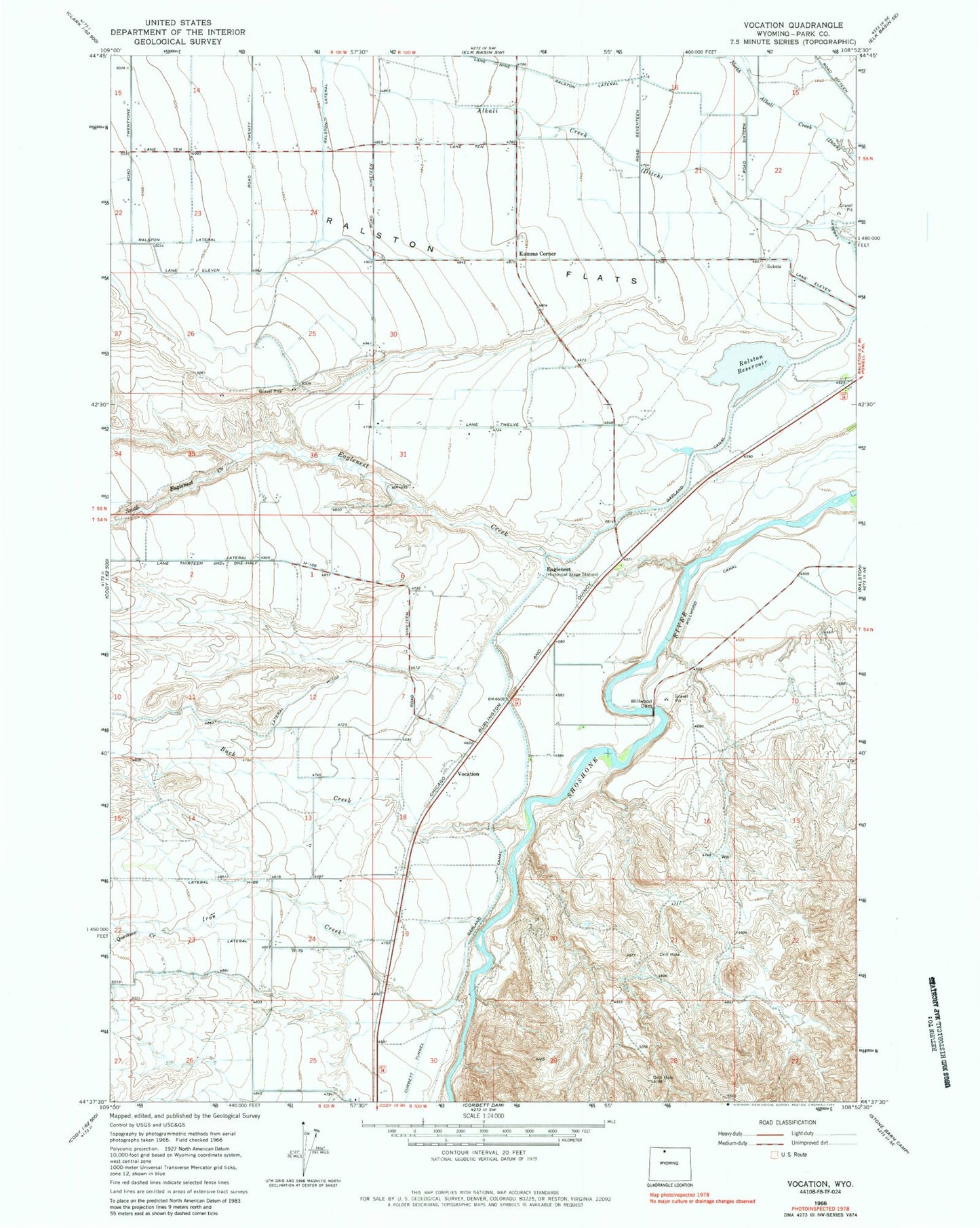 Classic USGS Vocation Wyoming 7.5'x7.5' Topo Map Image