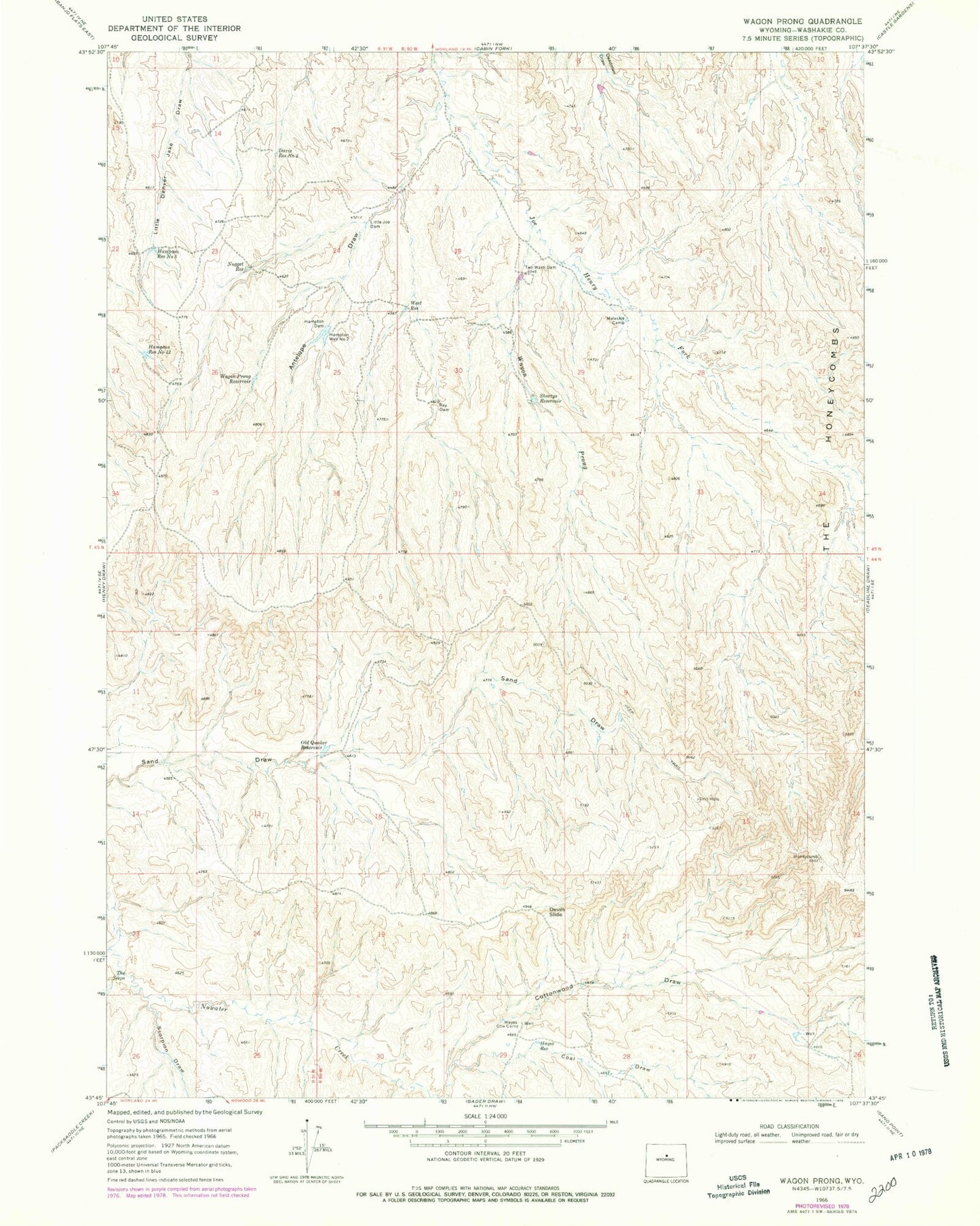 Classic USGS Wagon Prong Wyoming 7.5'x7.5' Topo Map Image