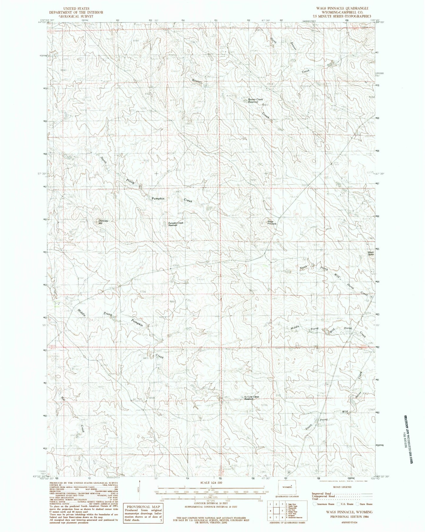 Classic USGS Wags Pinnacle Wyoming 7.5'x7.5' Topo Map Image