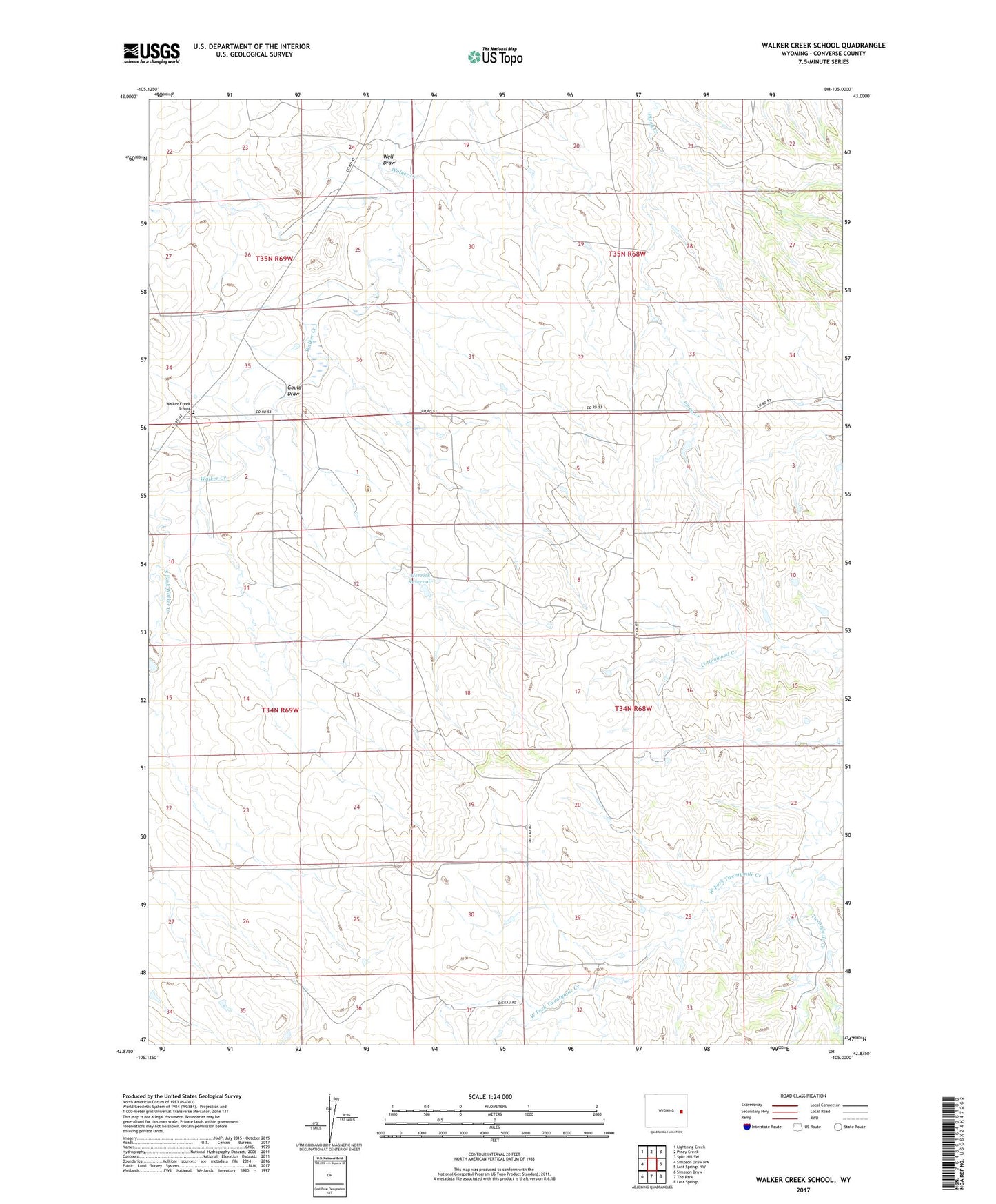 Walker Creek School Wyoming US Topo Map Image