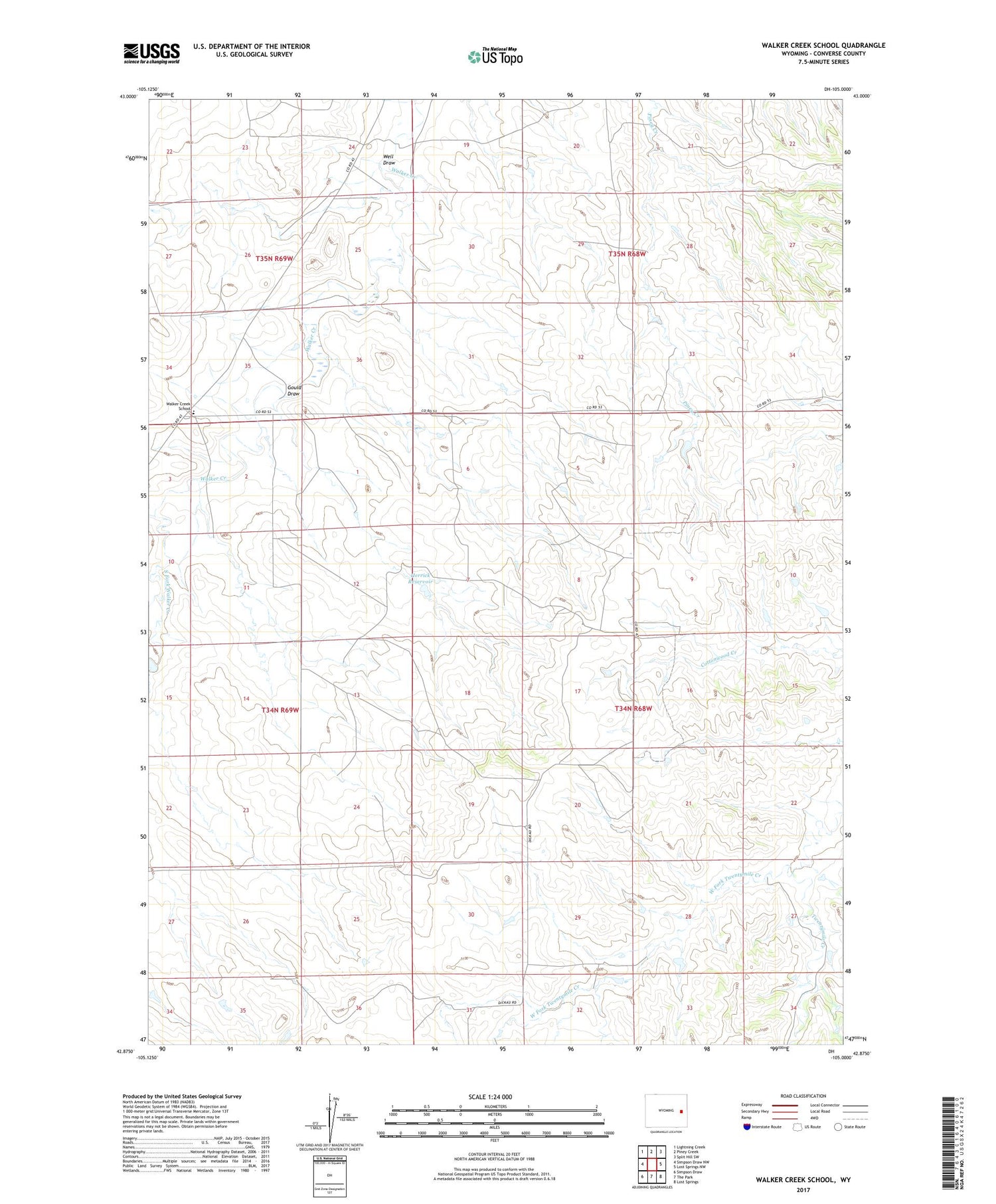 Walker Creek School Wyoming US Topo Map Image