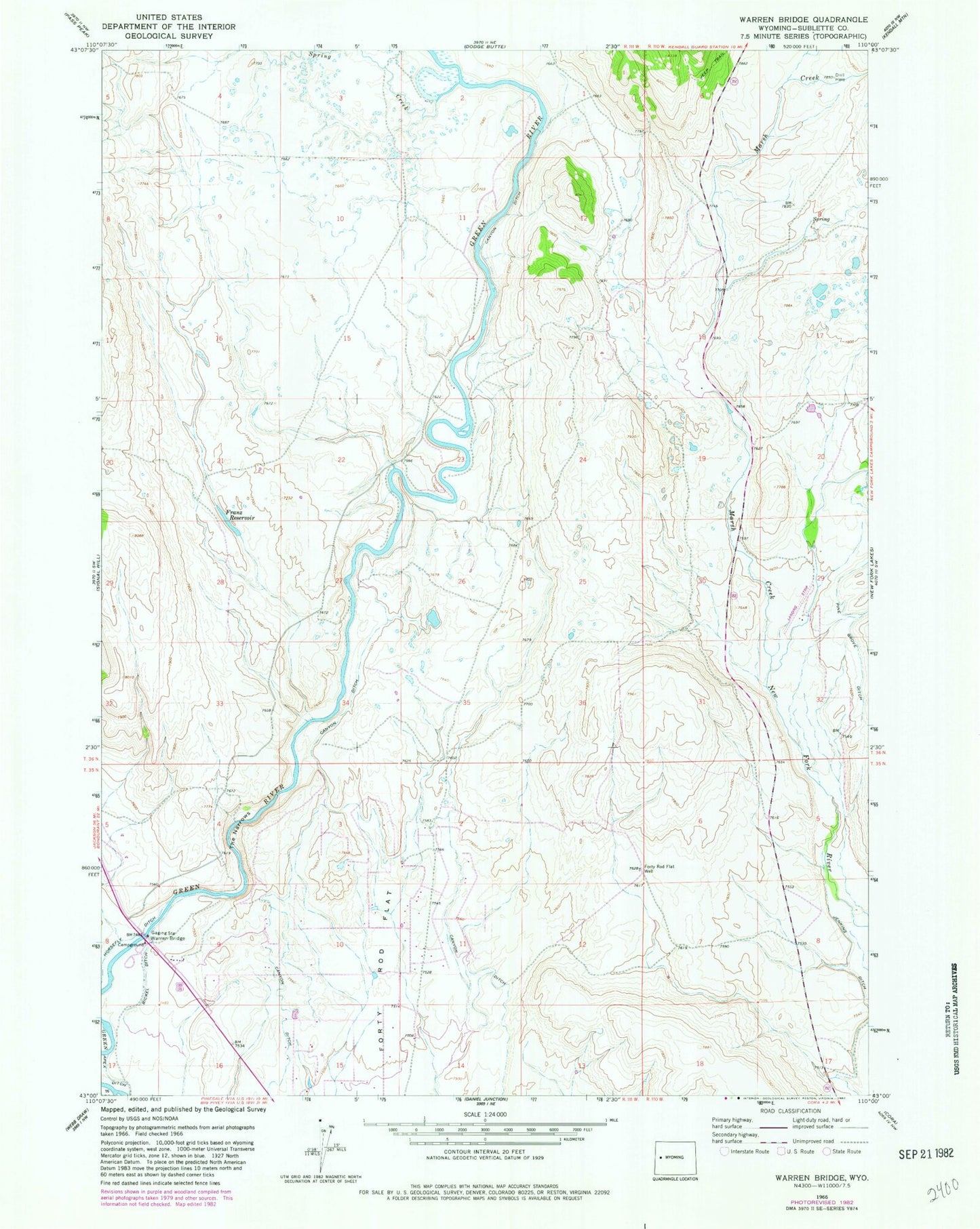 Classic USGS Warren Bridge Wyoming 7.5'x7.5' Topo Map Image