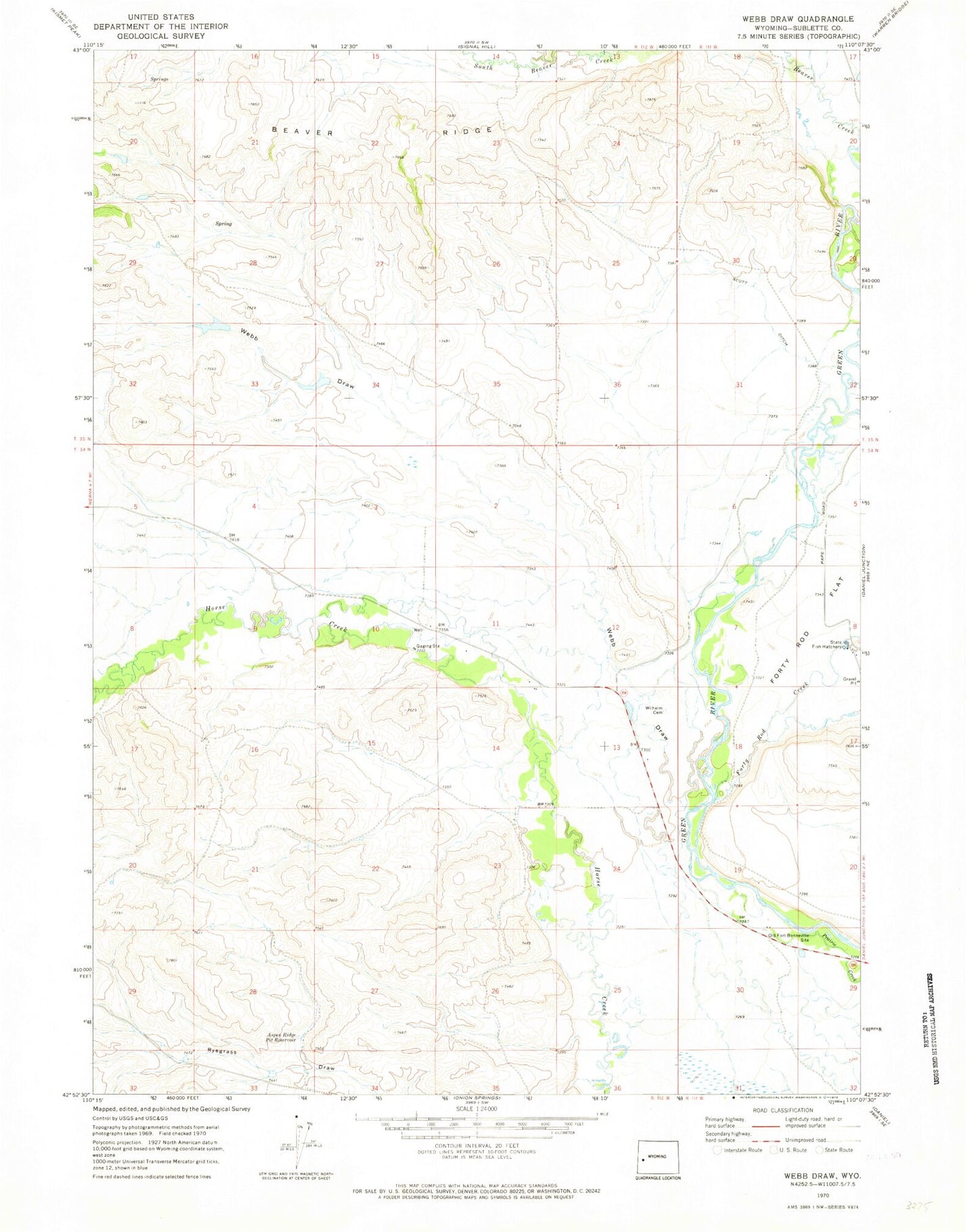 Classic USGS Webb Draw Wyoming 7.5'x7.5' Topo Map Image