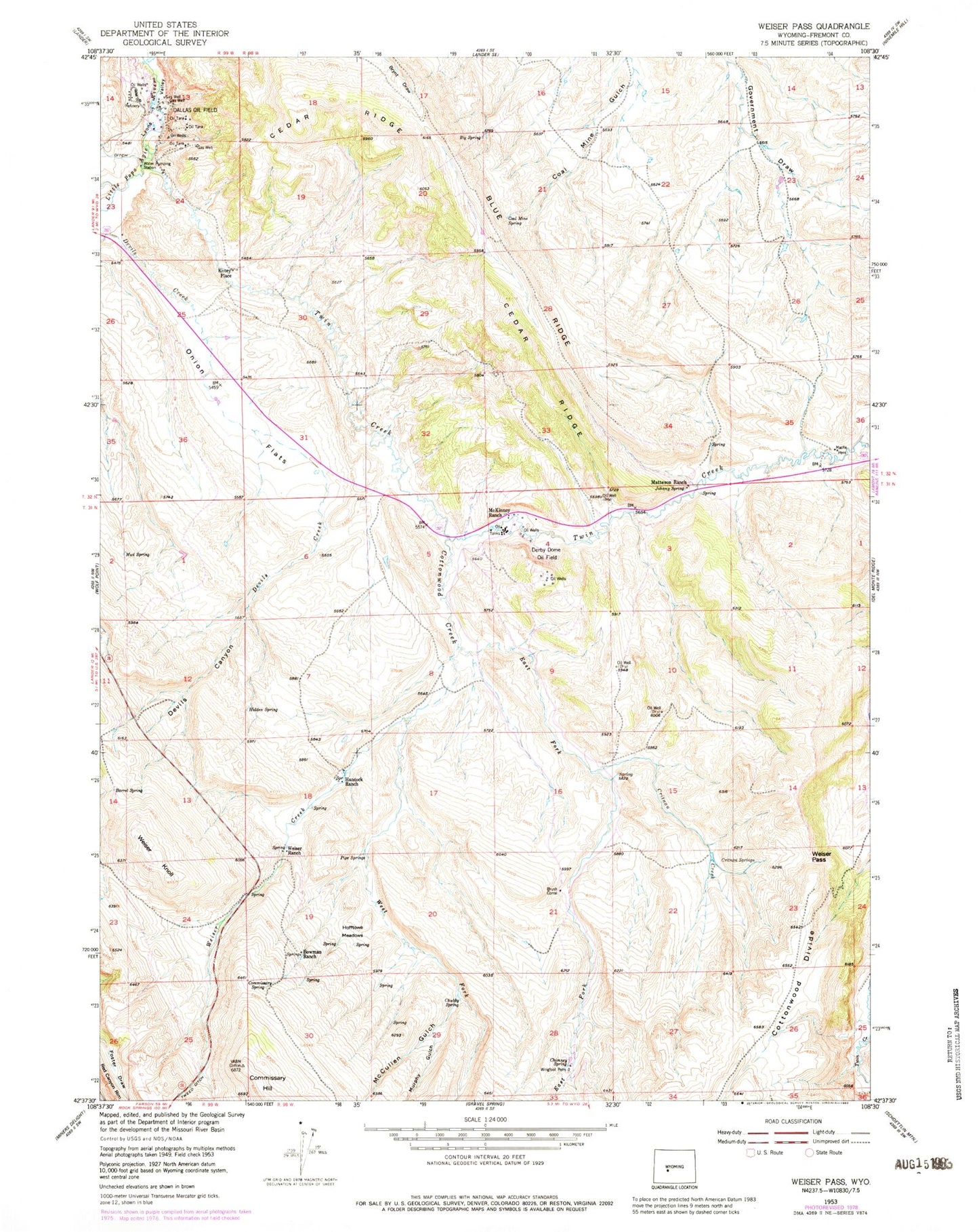 Classic USGS Weiser Pass Wyoming 7.5'x7.5' Topo Map Image