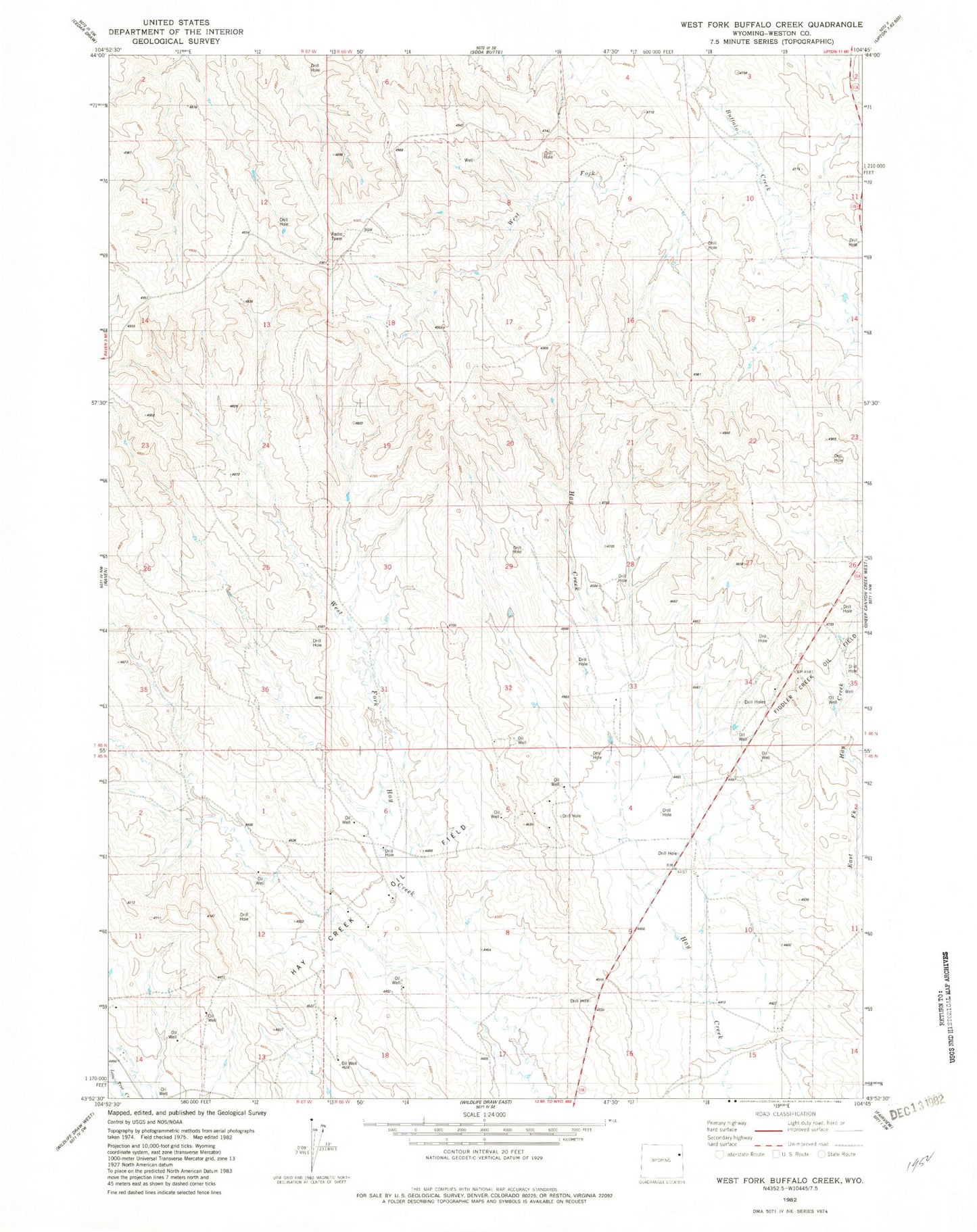 Classic USGS West Fork Buffalo Creek Wyoming 7.5'x7.5' Topo Map Image